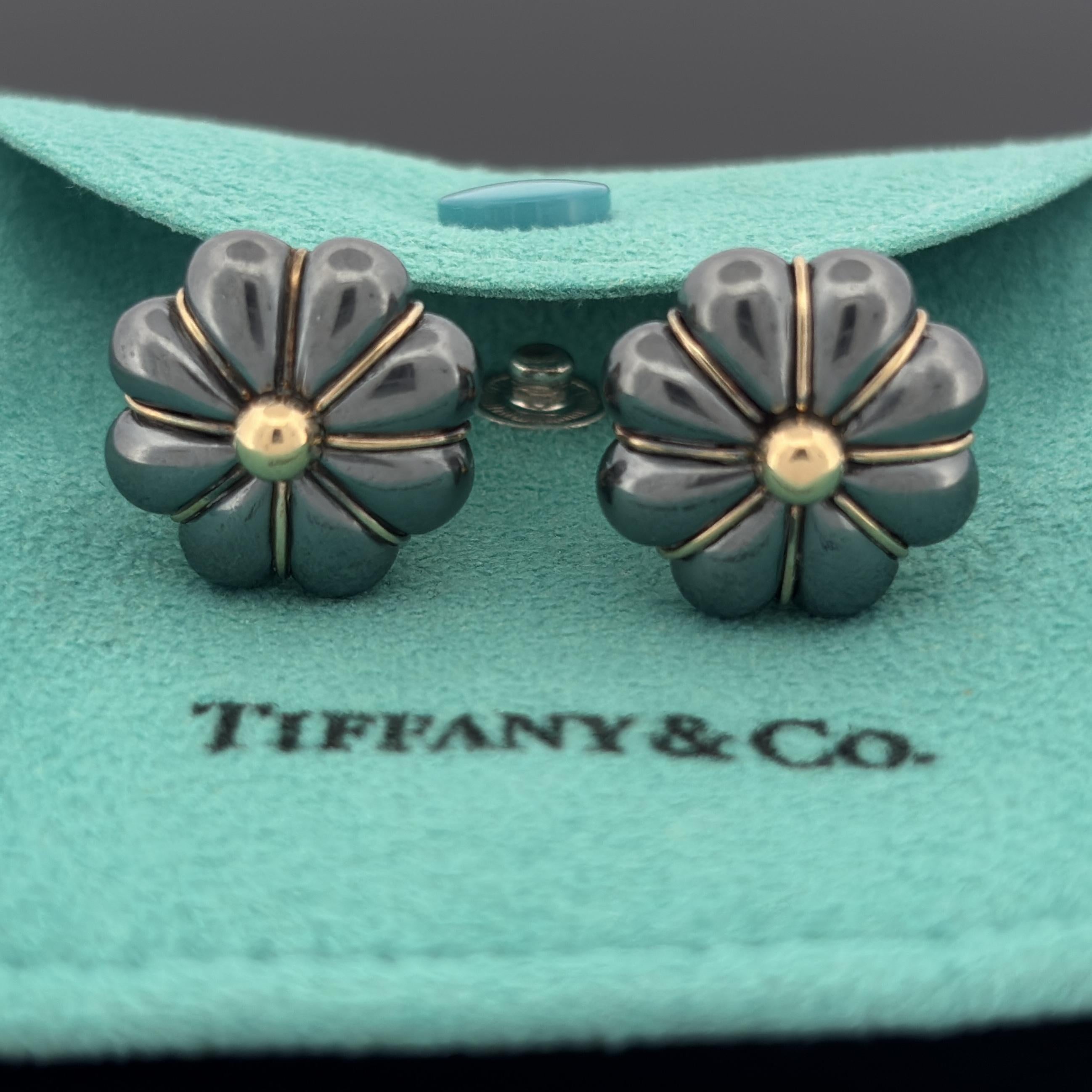 Vintage French Tiffany & Co Black Silver & 18k Gold Earrings, Lucien Vachey