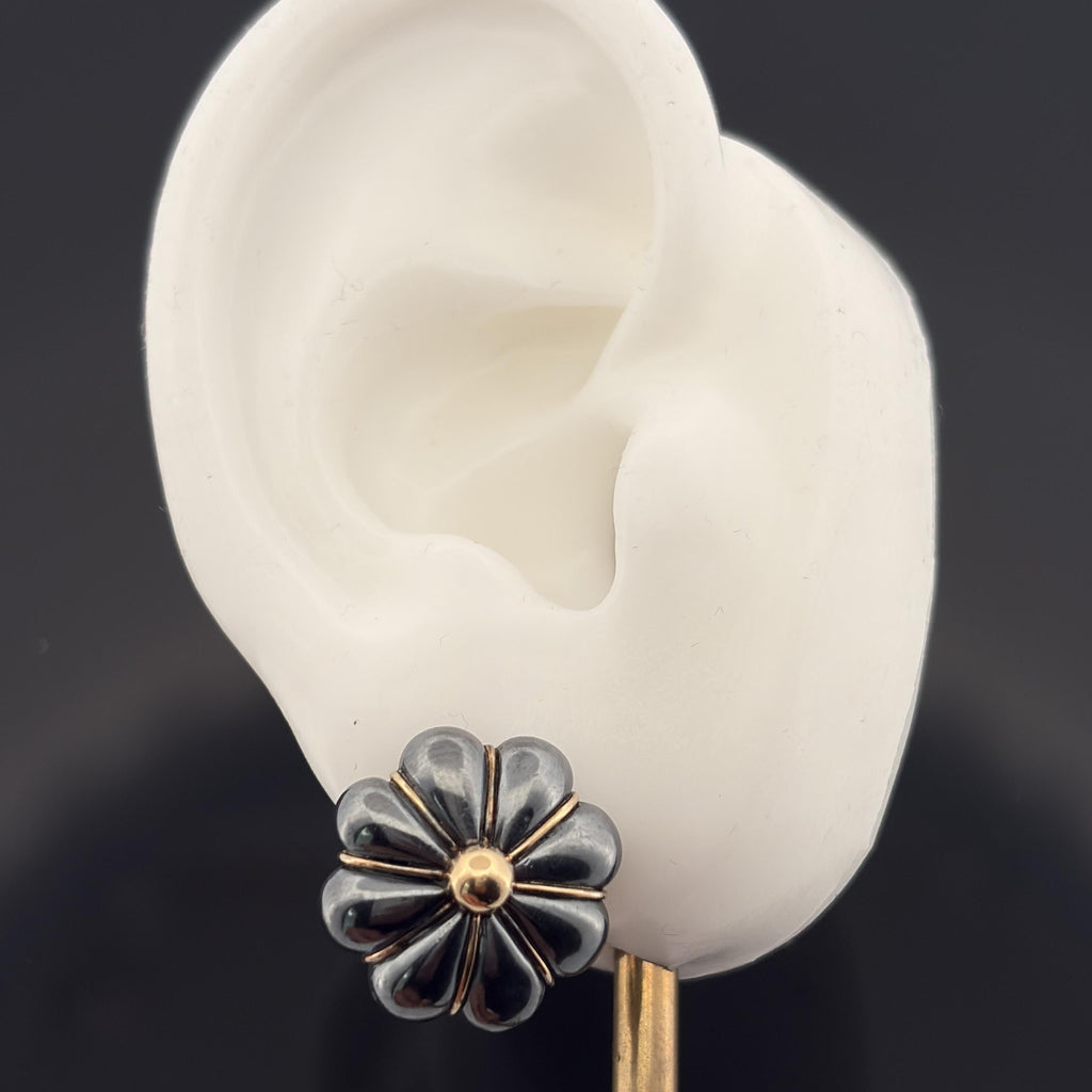 Vintage French Tiffany & Co Black Silver & 18k Gold Earrings, Lucien Vachey