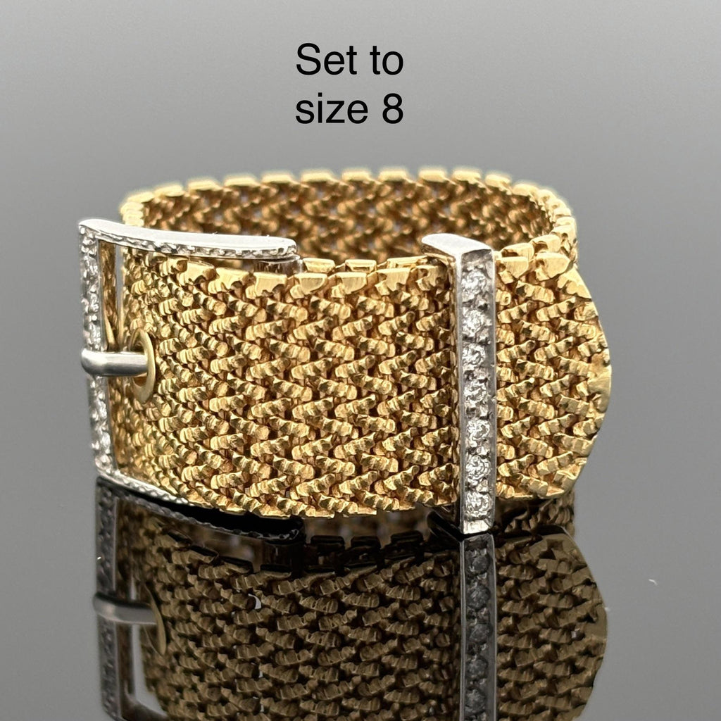 H. Stern Adjustable & Flexible 18k Gold Belt Ring w/ Diamonds Sz 8 or 6