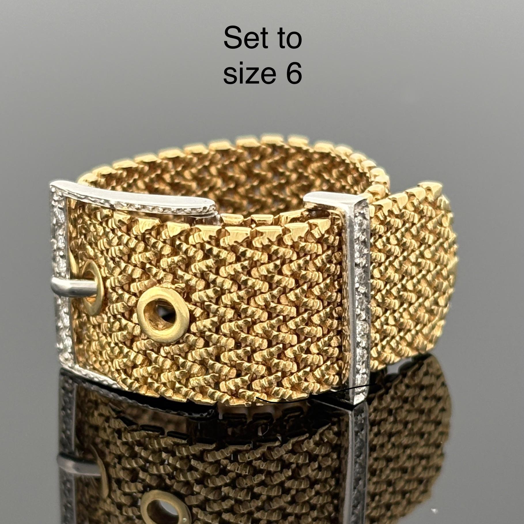 H. Stern Adjustable & Flexible 18k Gold Belt Ring w/ Diamonds Sz 8 or 6