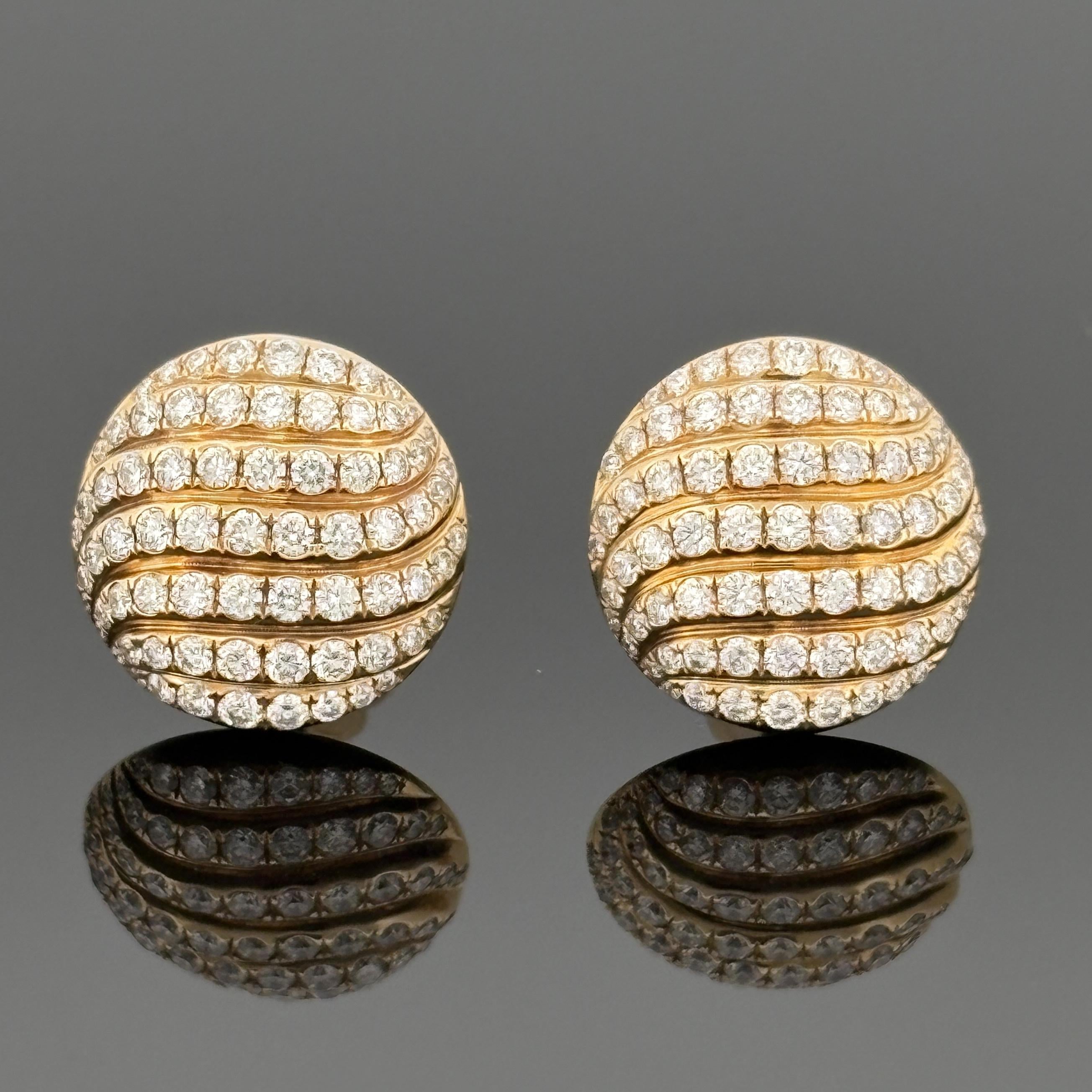David Yurman Sculpted Cable Stud Earrings 18K Yellow Gold with Diamonds, 14mm