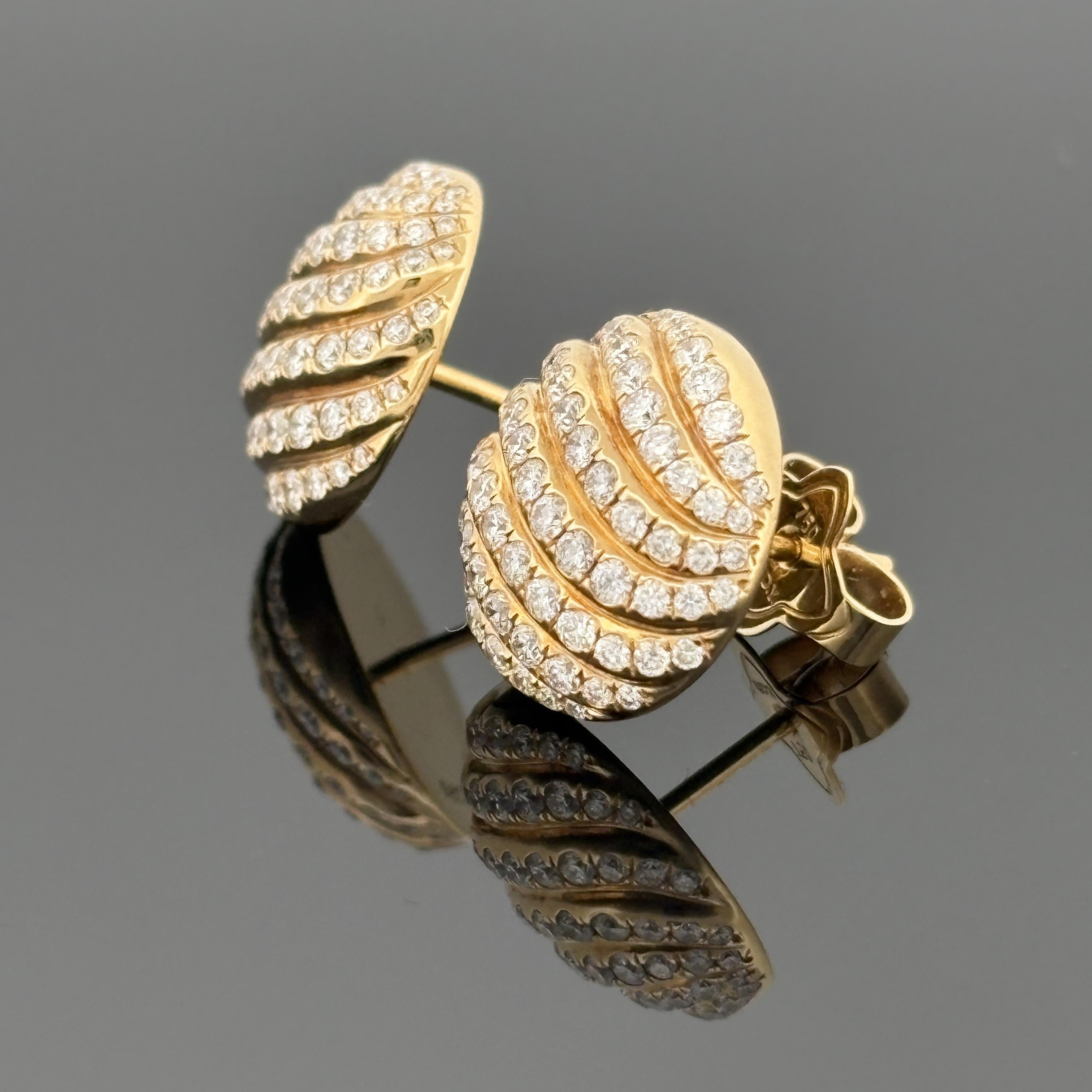 David Yurman Sculpted Cable Stud Earrings 18K Yellow Gold with Diamonds, 14mm