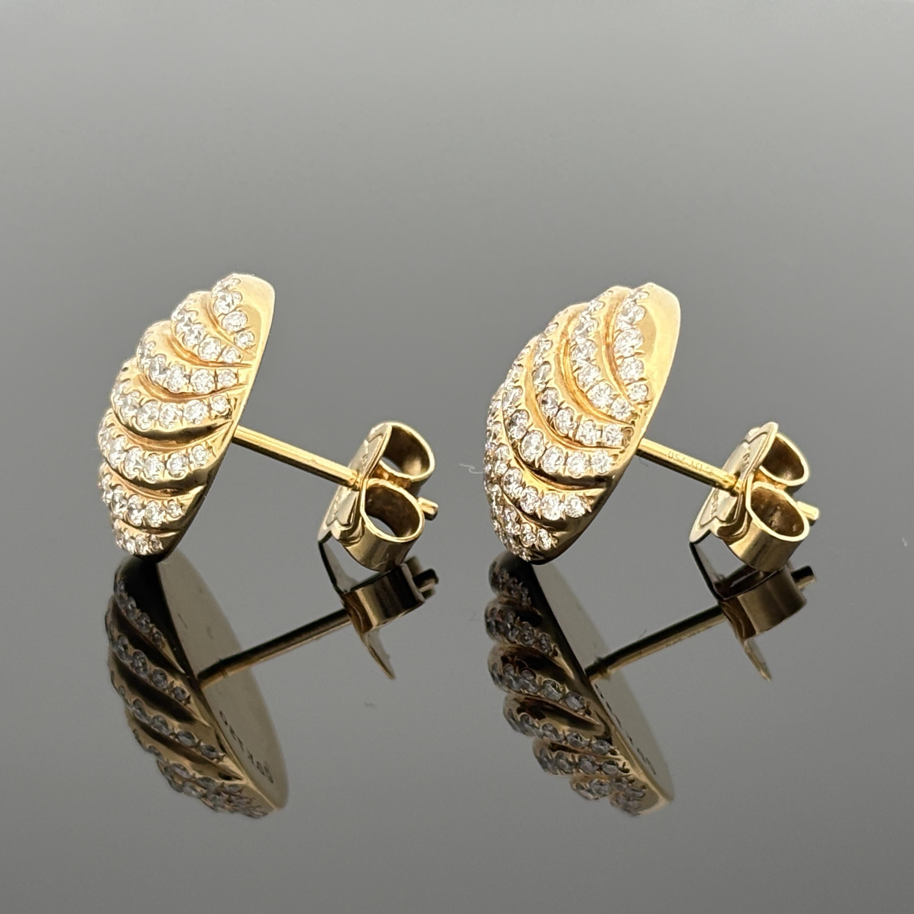 David Yurman Sculpted Cable Stud Earrings 18K Yellow Gold with Diamonds, 14mm