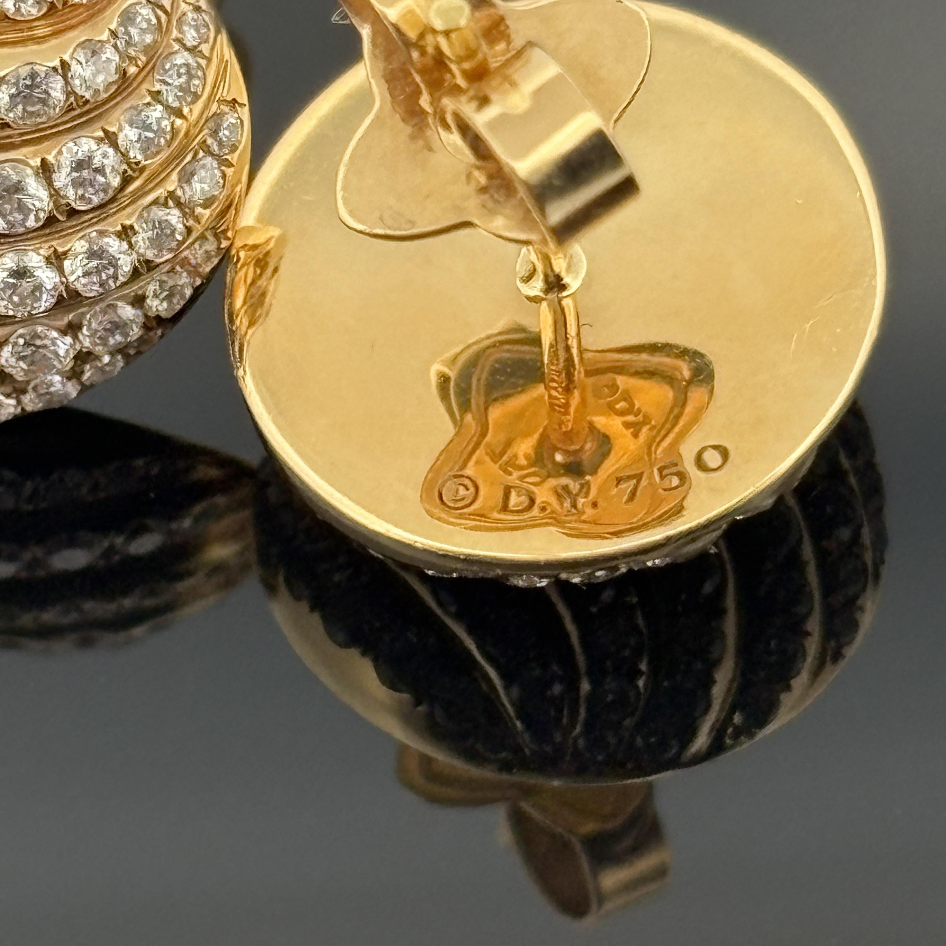 David Yurman Sculpted Cable Stud Earrings 18K Yellow Gold with Diamonds, 14mm