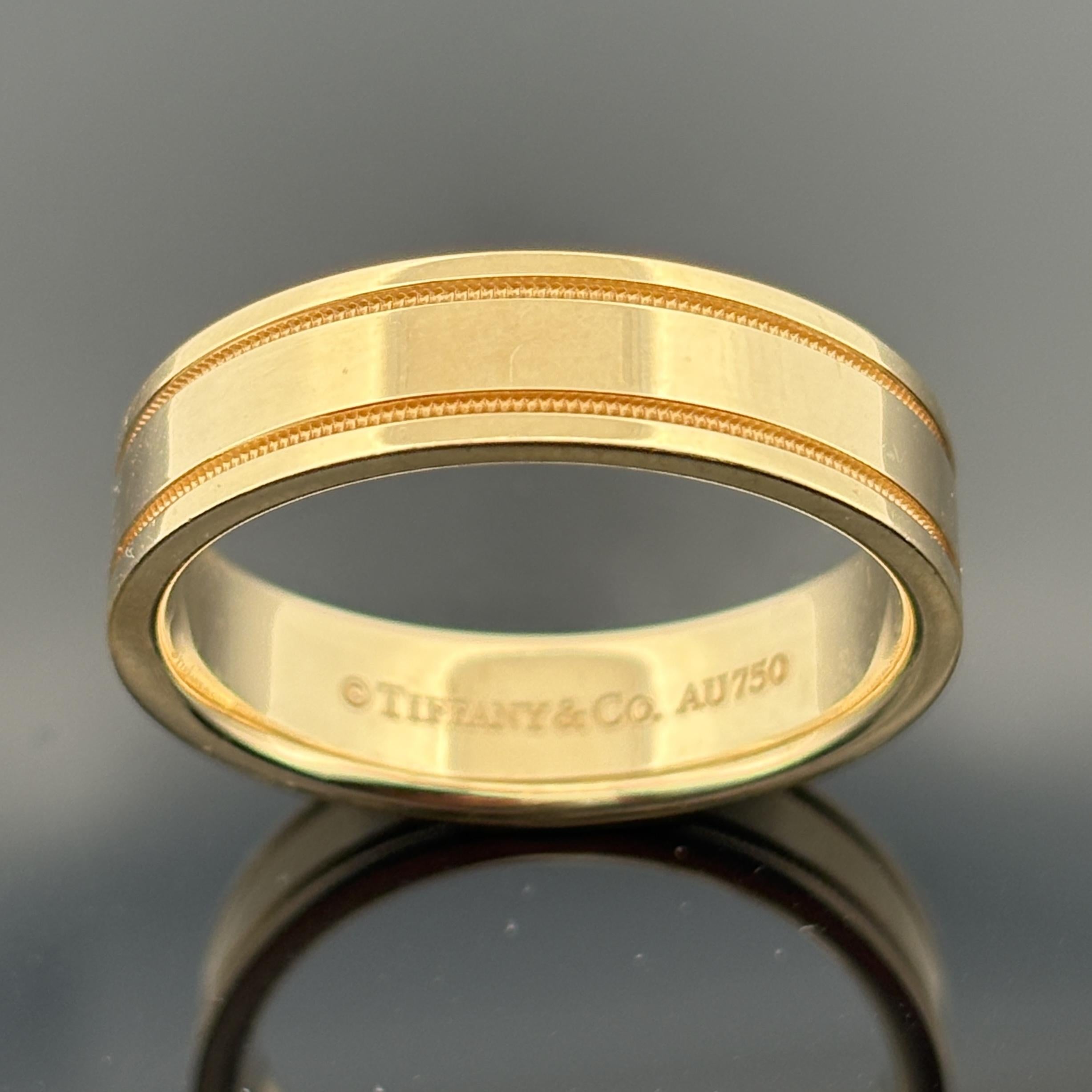 Tiffany & Co Together Milgrain Wedding Band 6mm 18k Yellow Gold Sz 11 3/4