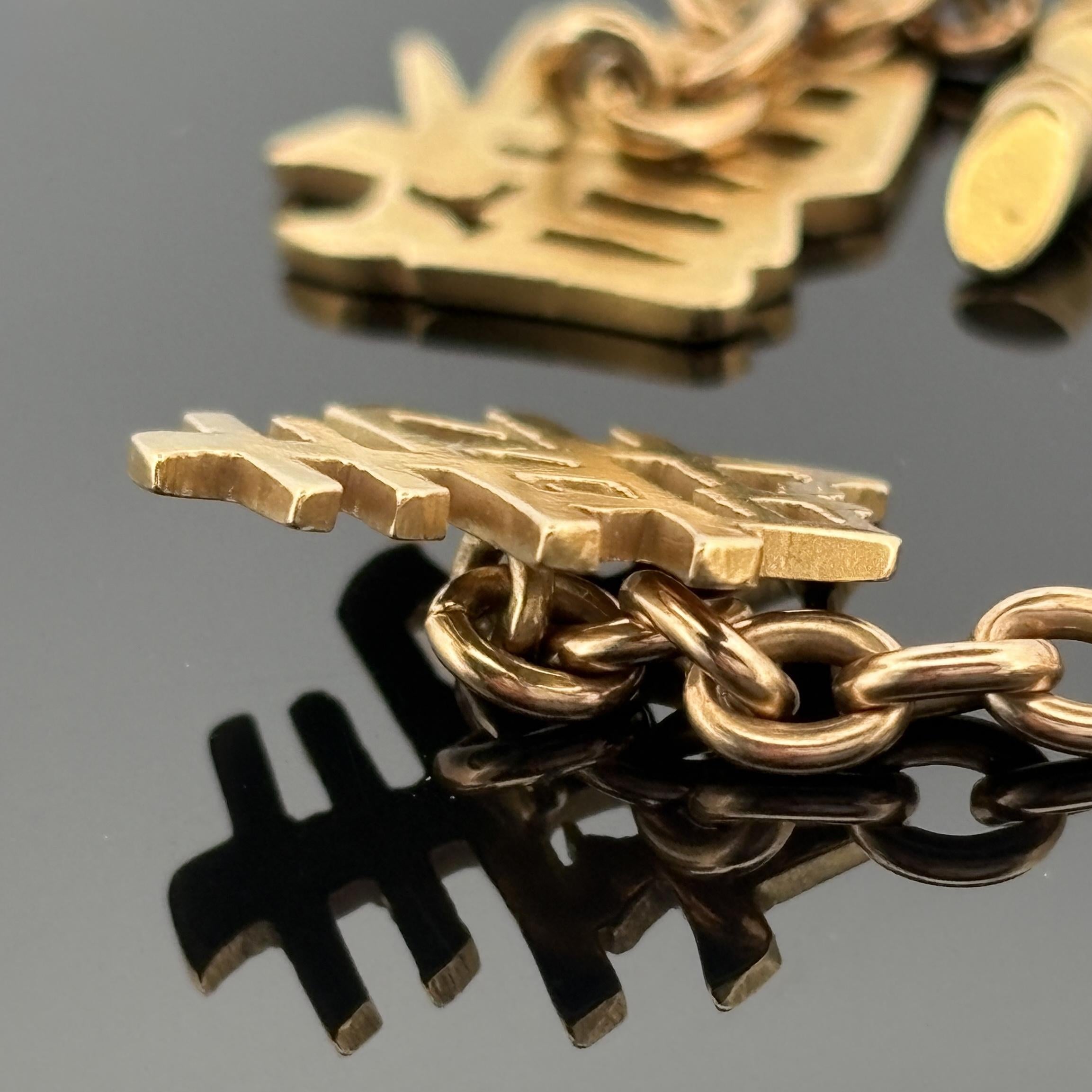Vintage Mid-Century Chinese Character Fú Shò Cufflinks 18K Yellow Gold