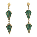 Vintage Art Deco Revival Malachite Drop Earrings 18k Yellow Gold, 1970s