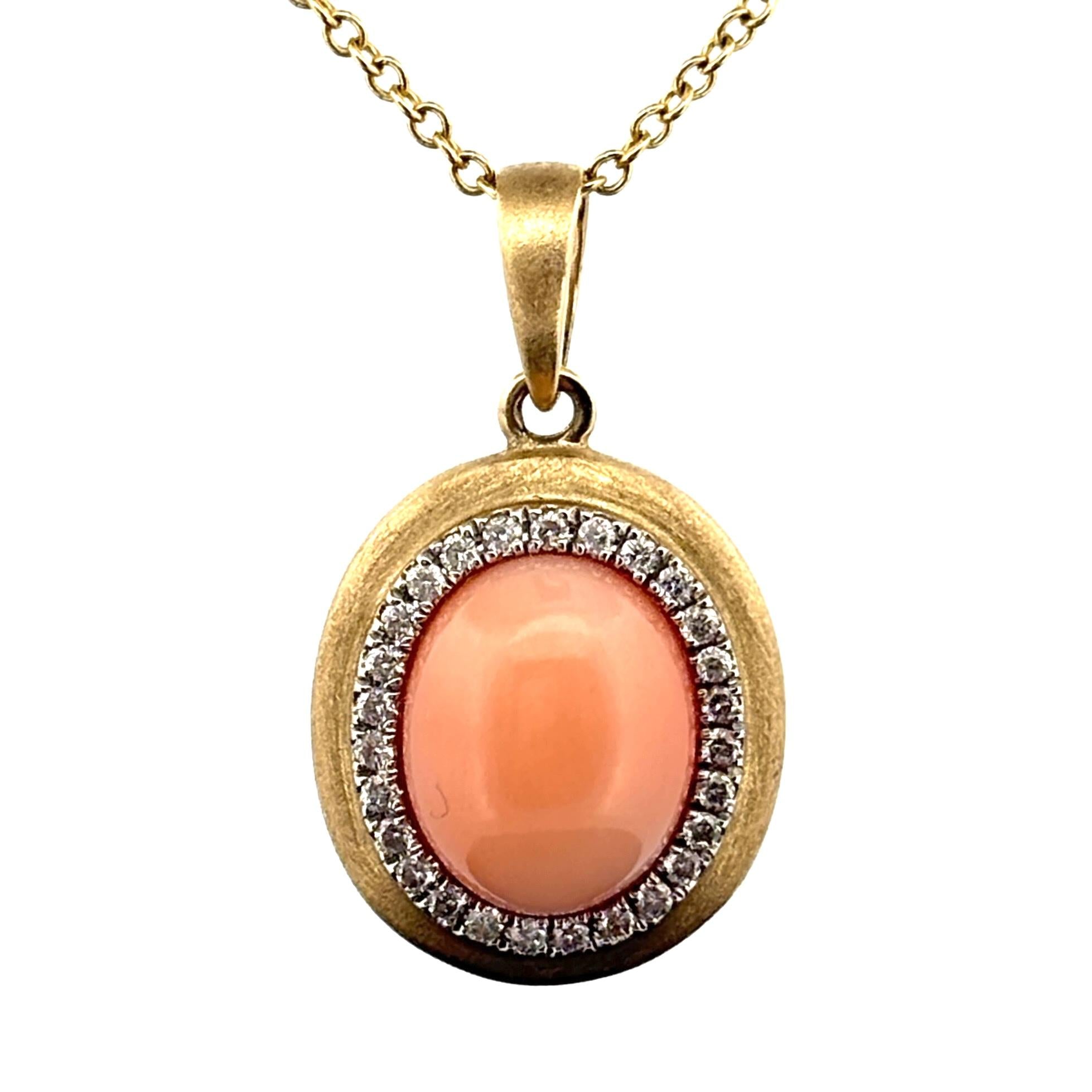 Effy Coral Cabochon & Diamond Pendant Necklace Satin Finish 14k Yellow Gold