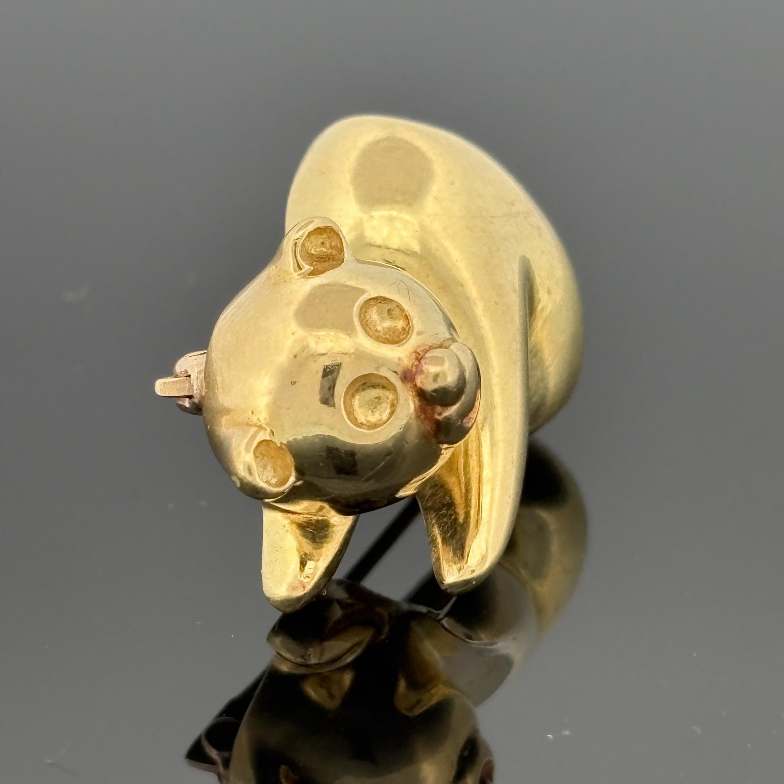Vinatge Teddy Bear Pin 18k Yellow Gold, Italy, Mara Buzio
