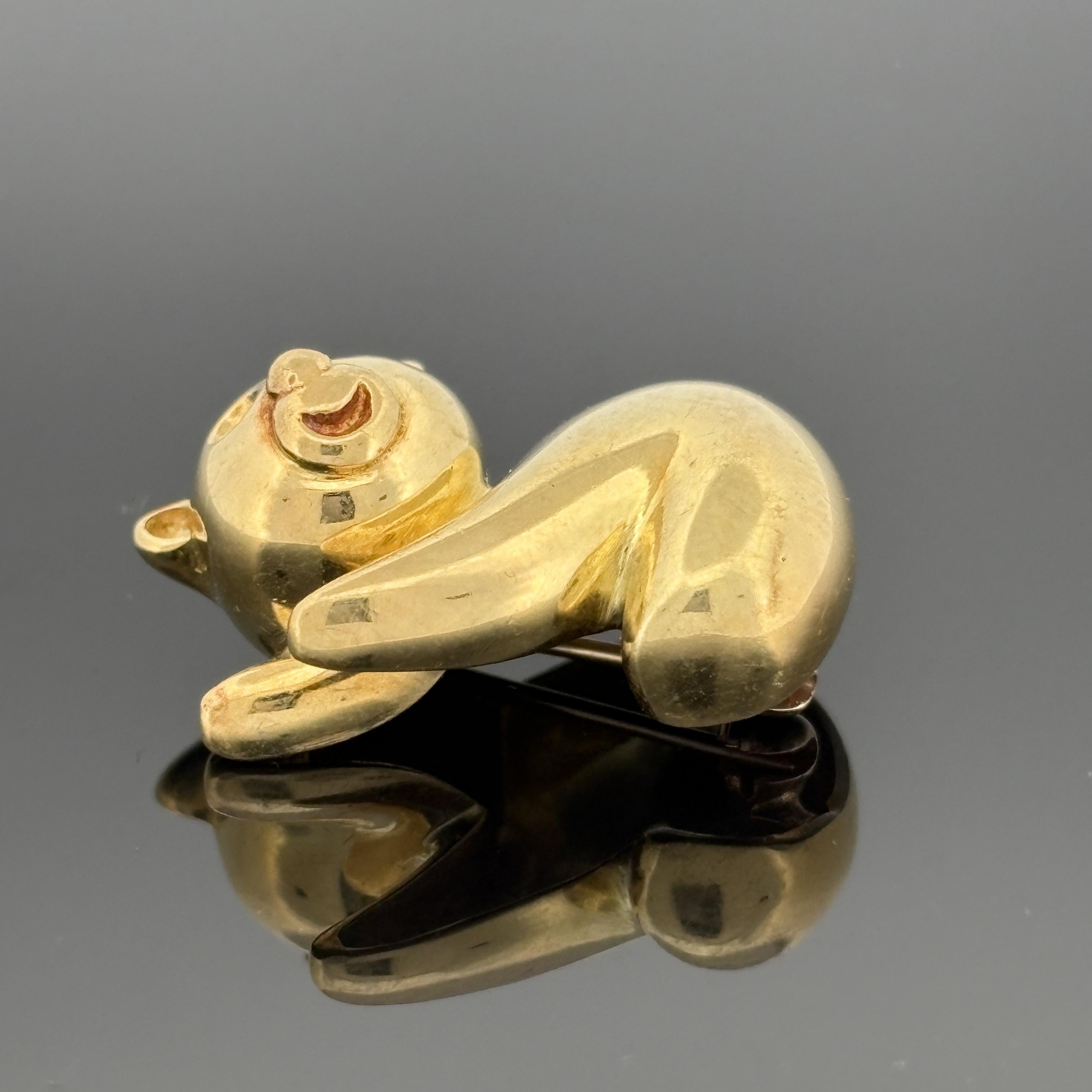 Vinatge Teddy Bear Pin 18k Yellow Gold, Italy, Mara Buzio