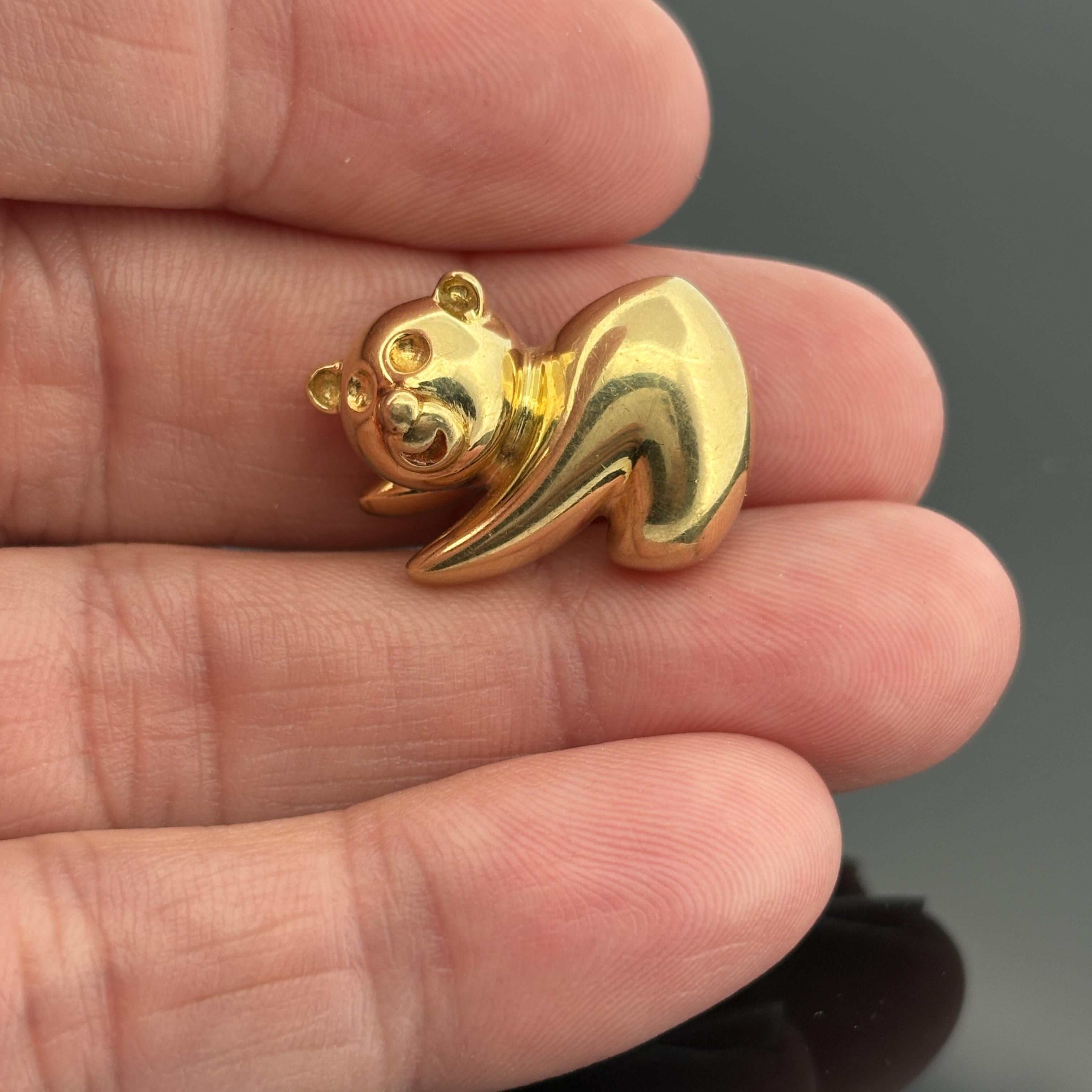 Vinatge Teddy Bear Pin 18k Yellow Gold, Italy, Mara Buzio