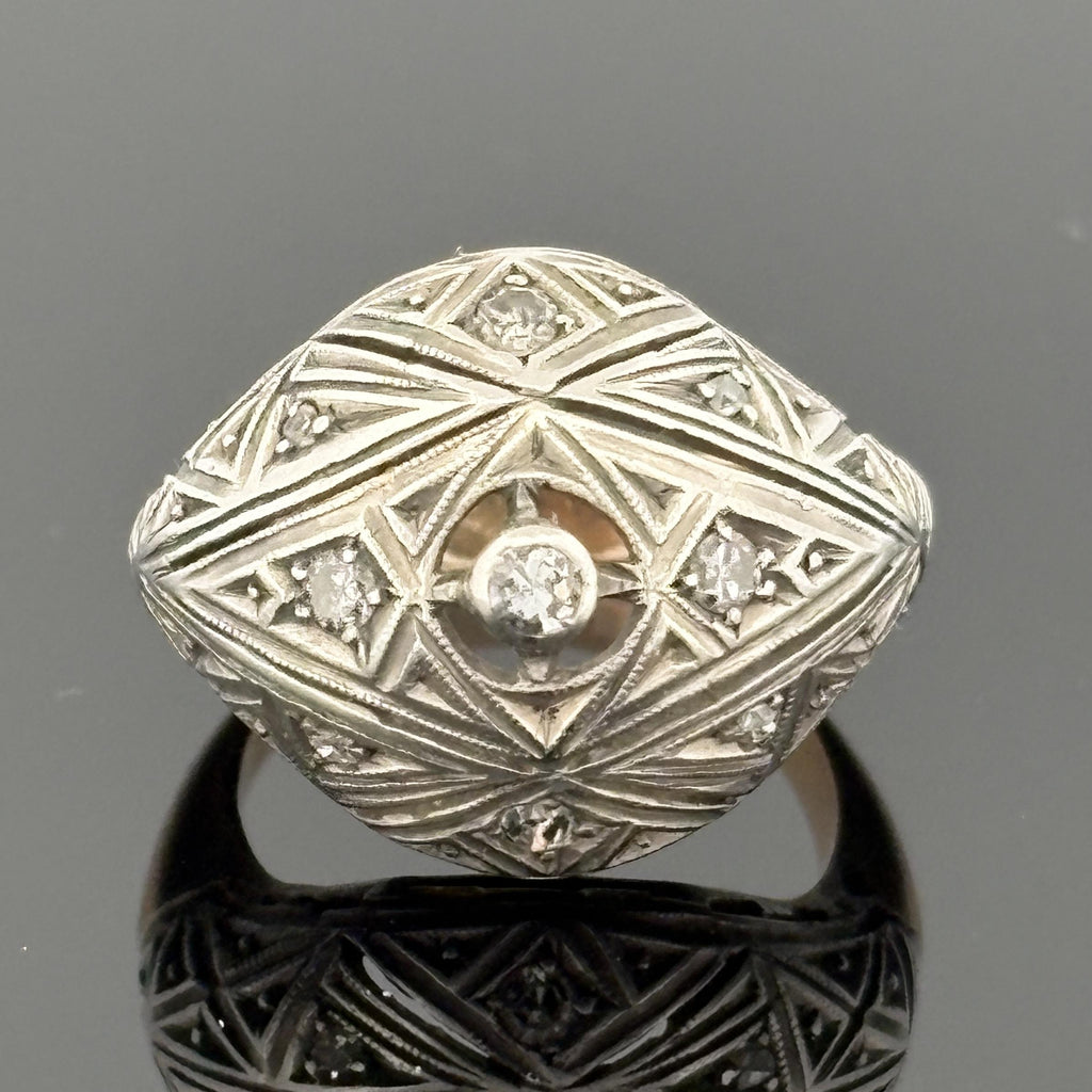 Antique Edwardian/ Art Deco 14k & Silver Diamond Dome Ring