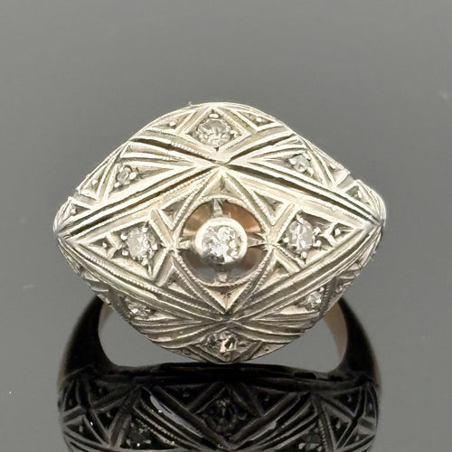 Antique Edwardian/ Art Deco 14k & Silver Diamond Dome Ring