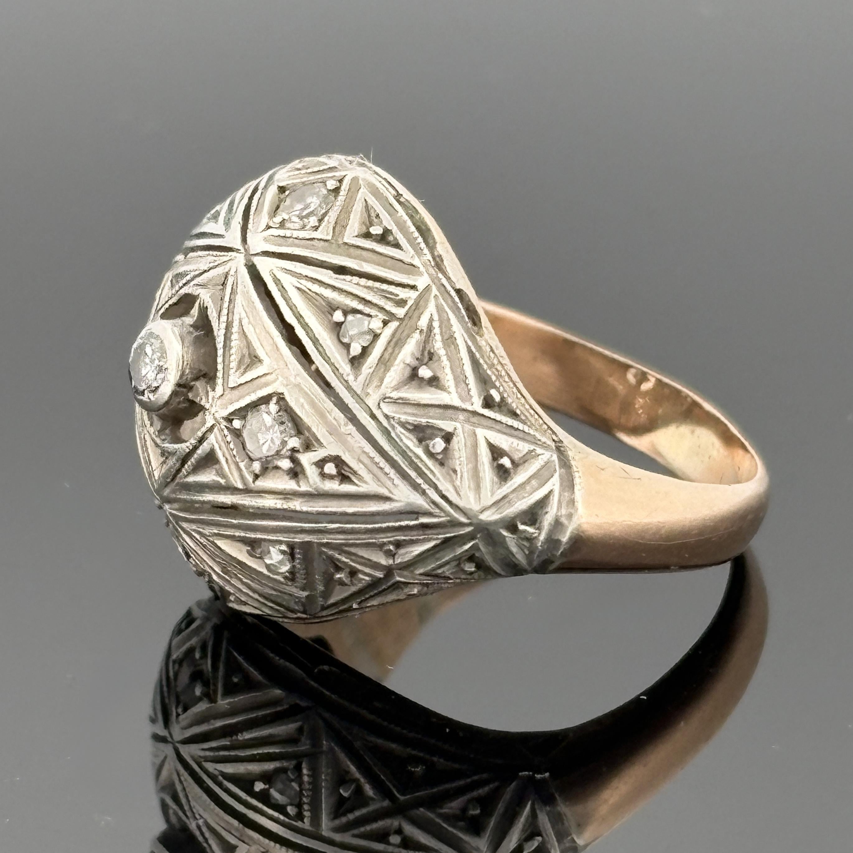 Antique Edwardian/ Art Deco 14k & Silver Diamond Dome Ring