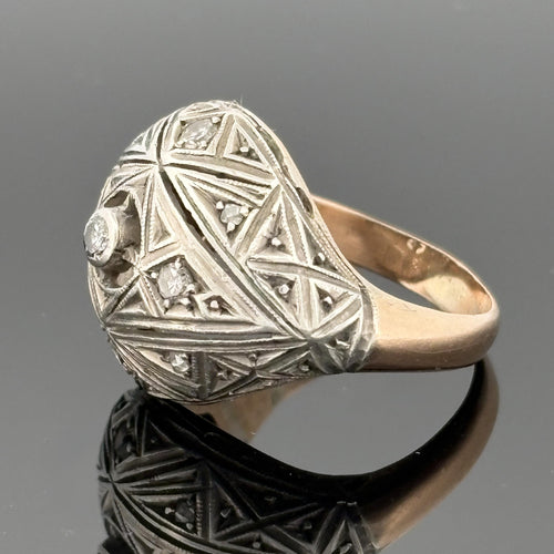 Antique Edwardian/ Art Deco 14k & Silver Diamond Dome Ring