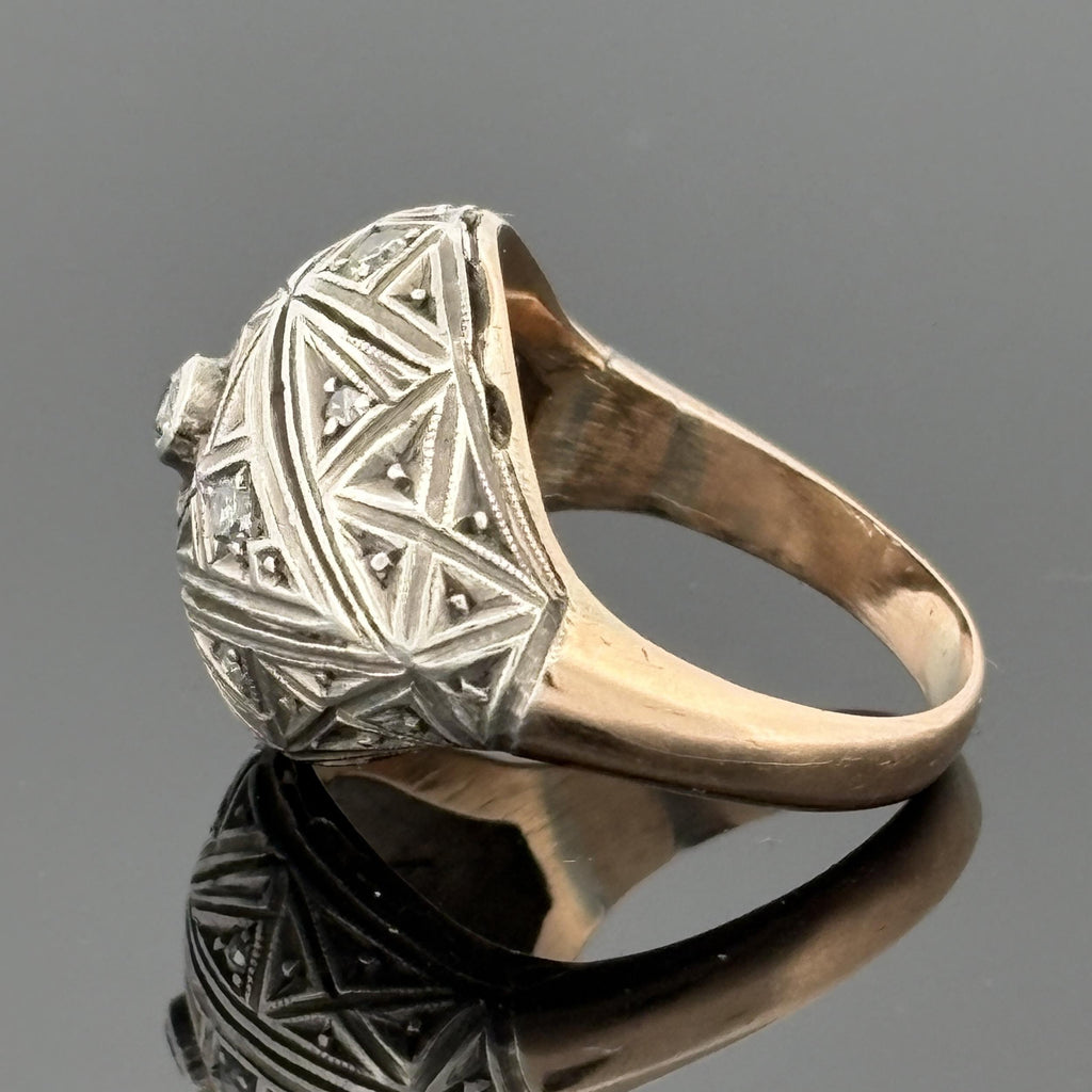 Antique Edwardian/ Art Deco 14k & Silver Diamond Dome Ring