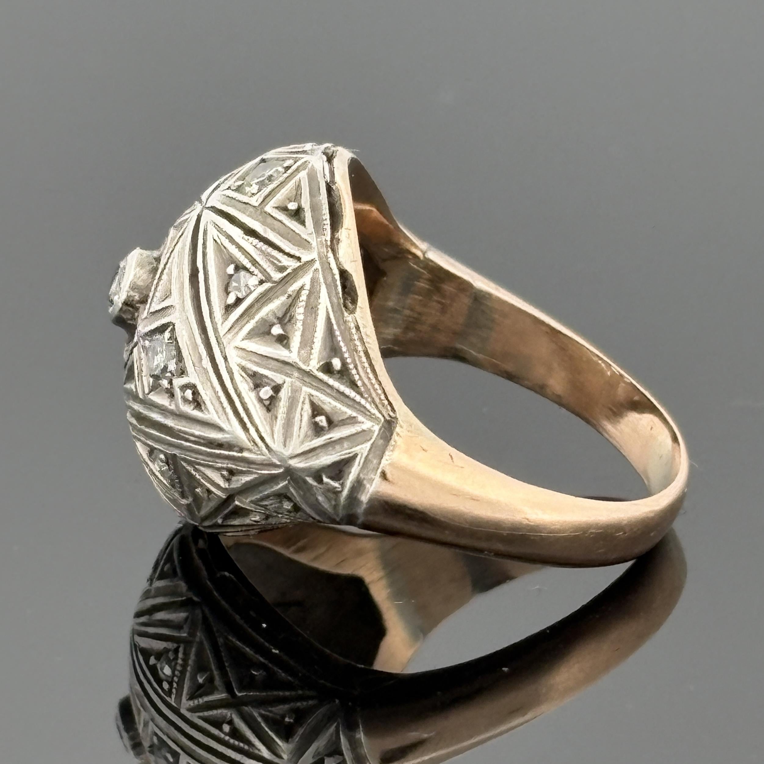 Antique Edwardian/ Art Deco 14k & Silver Diamond Dome Ring
