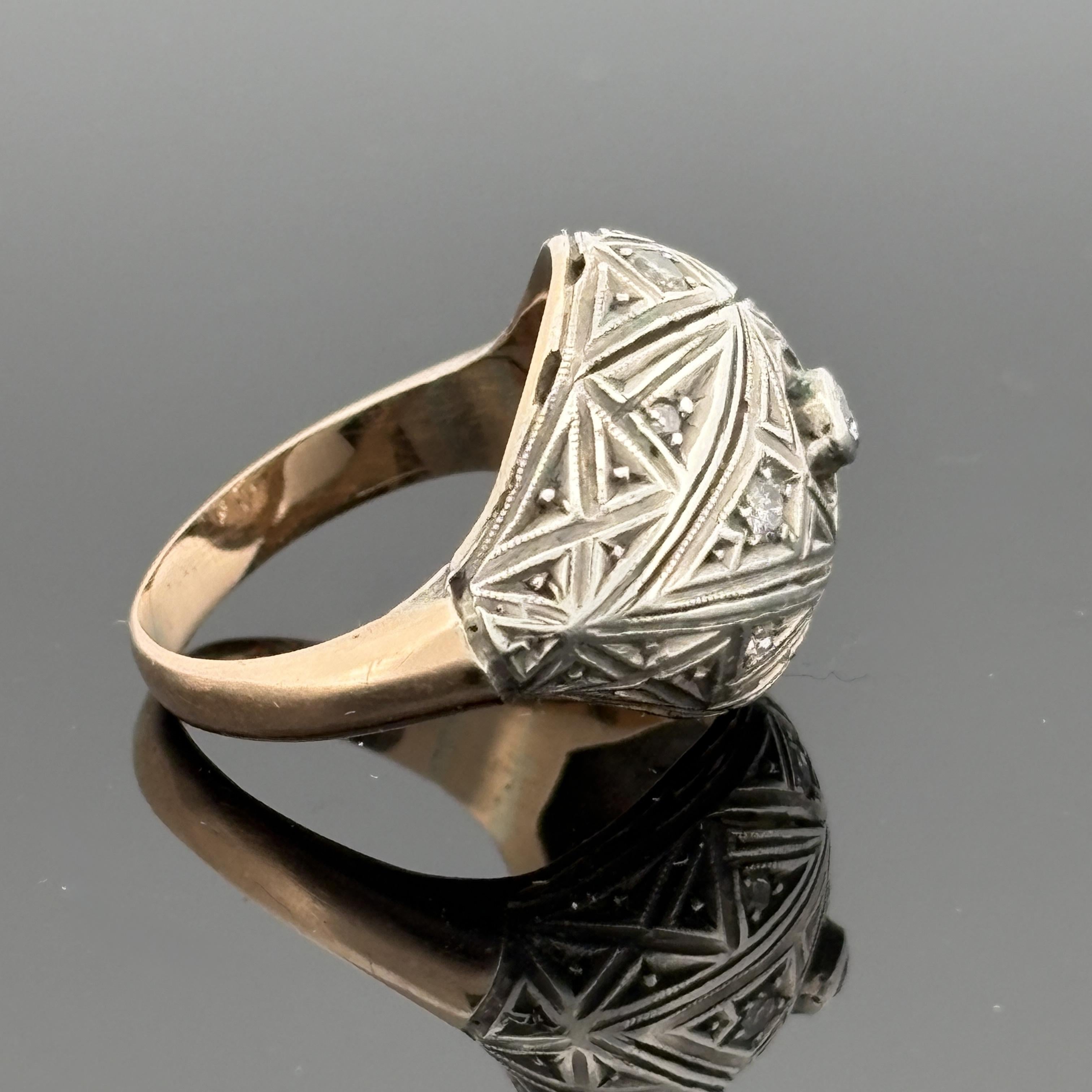 Antique Edwardian/ Art Deco 14k & Silver Diamond Dome Ring