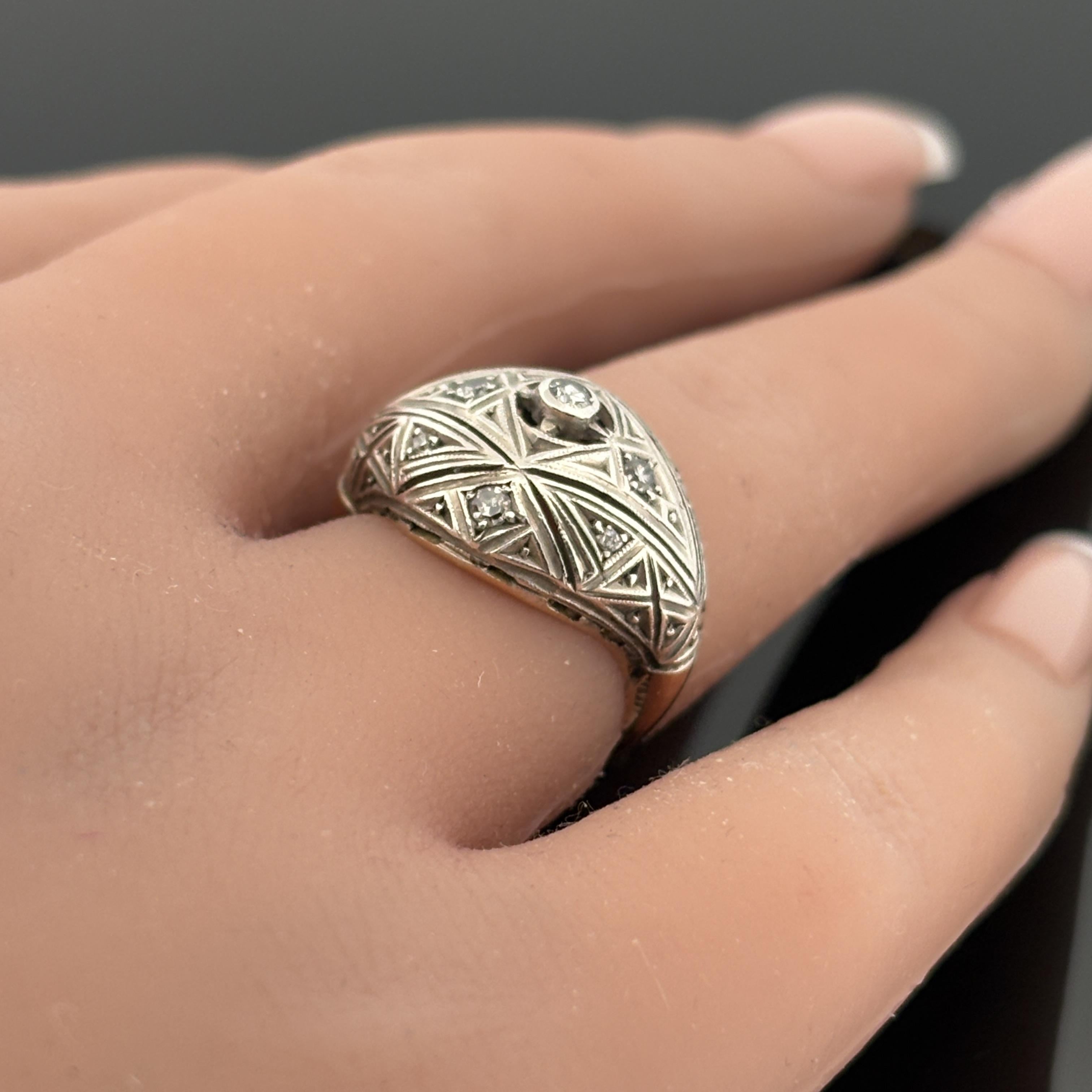 Antique Edwardian/ Art Deco 14k & Silver Diamond Dome Ring