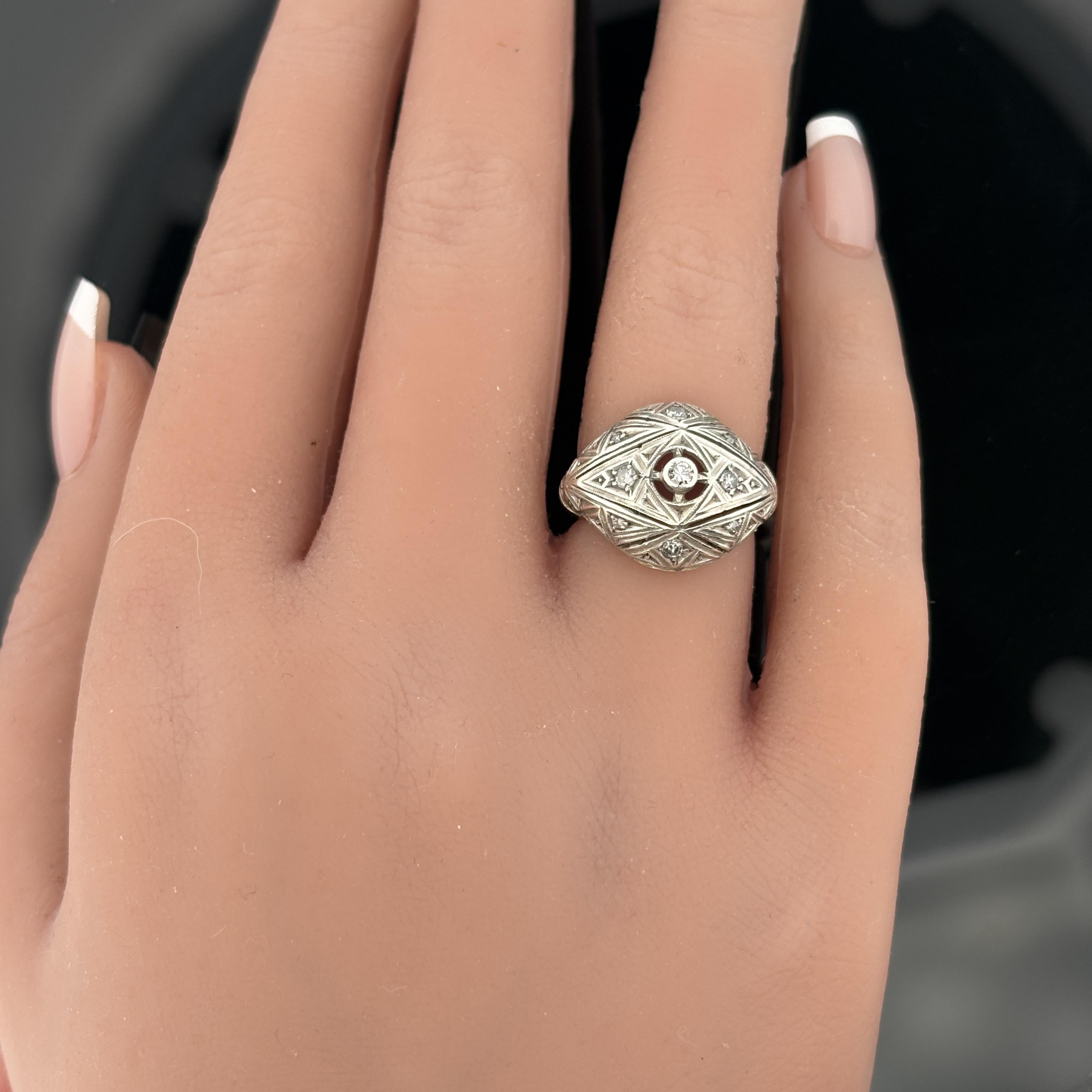 Antique Edwardian/ Art Deco 14k & Silver Diamond Dome Ring