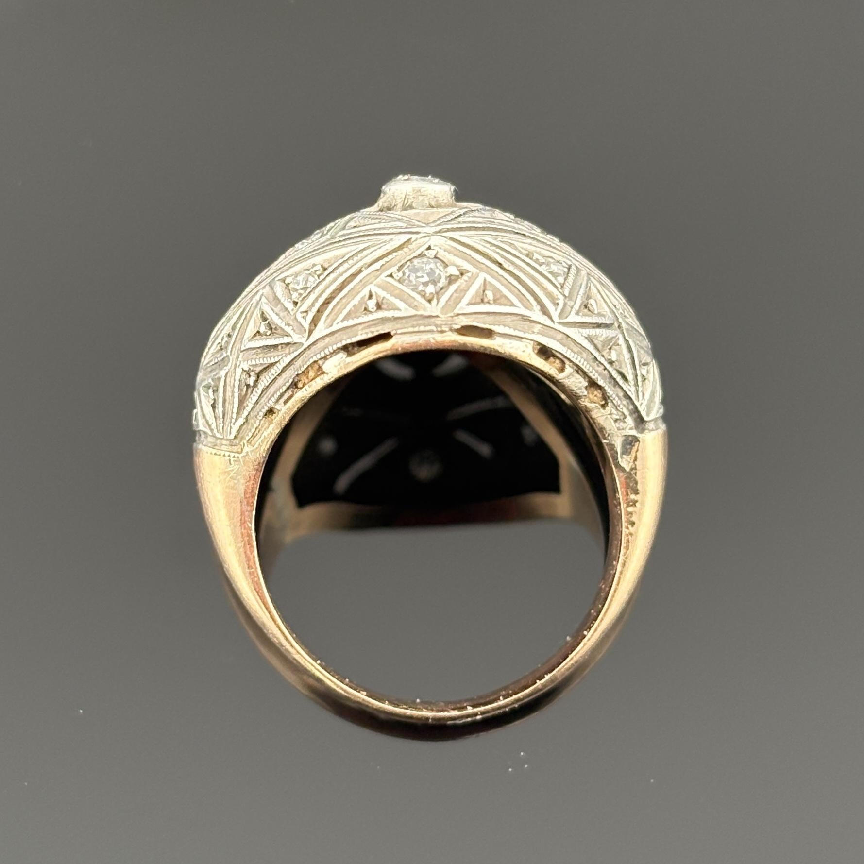 Antique Edwardian/ Art Deco 14k & Silver Diamond Dome Ring