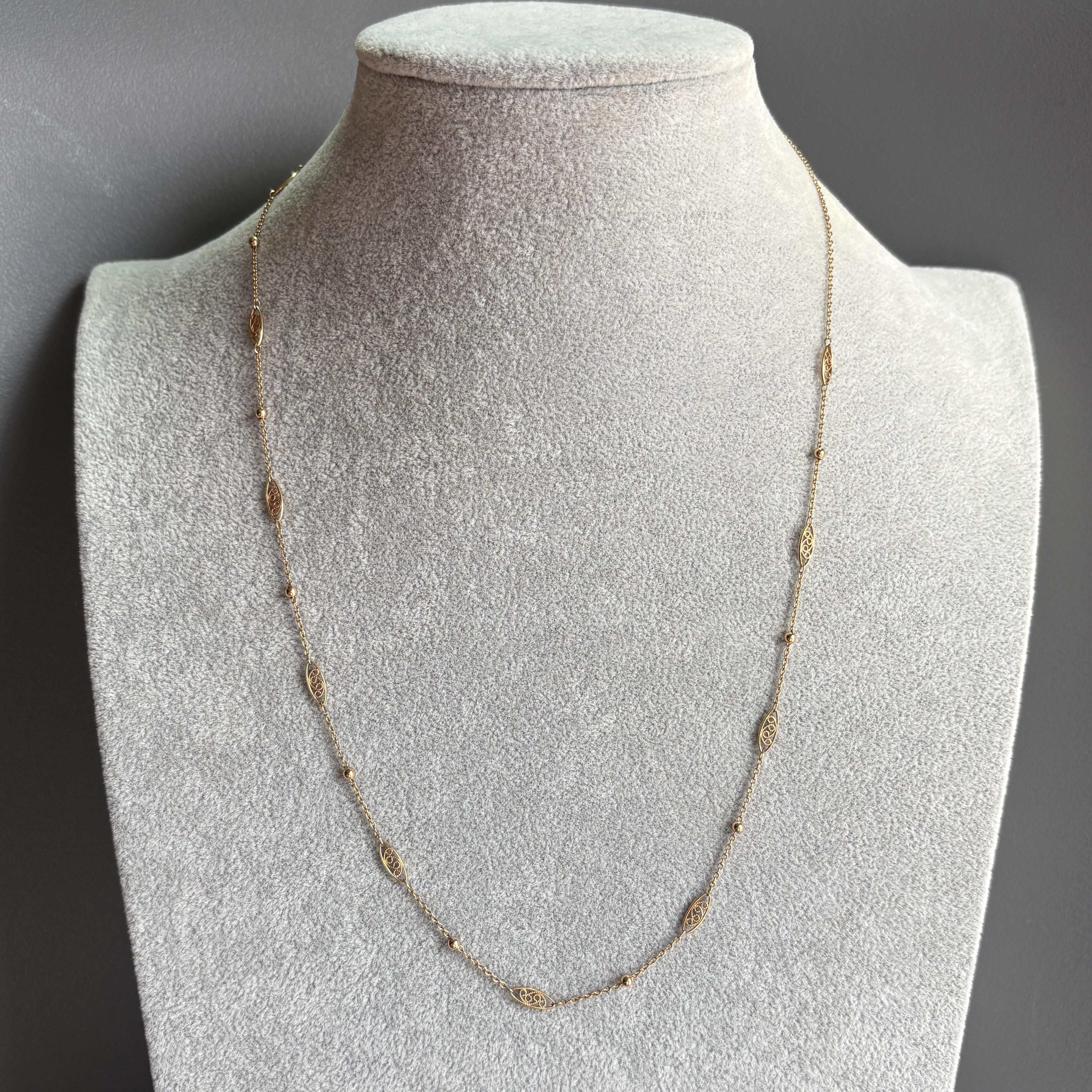 Antique French 18k Yellow Gold Chain Necklace 21" Belle Epoque, ca. 1910