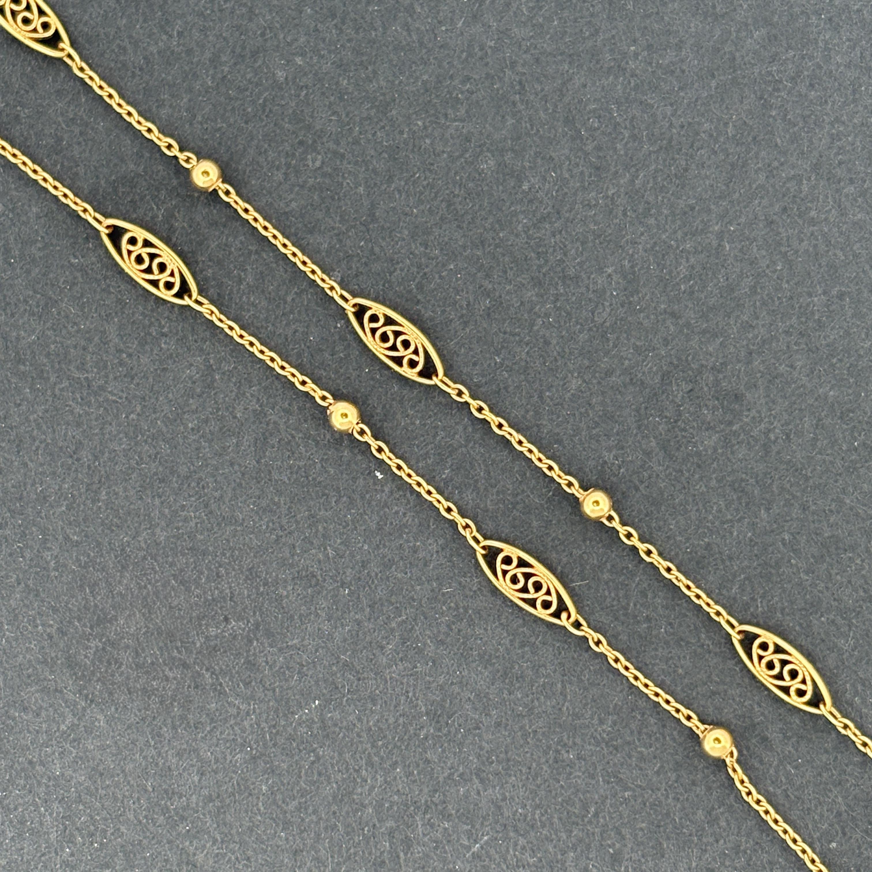 Antique French 18k Yellow Gold Chain Necklace 21" Belle Epoque, ca. 1910