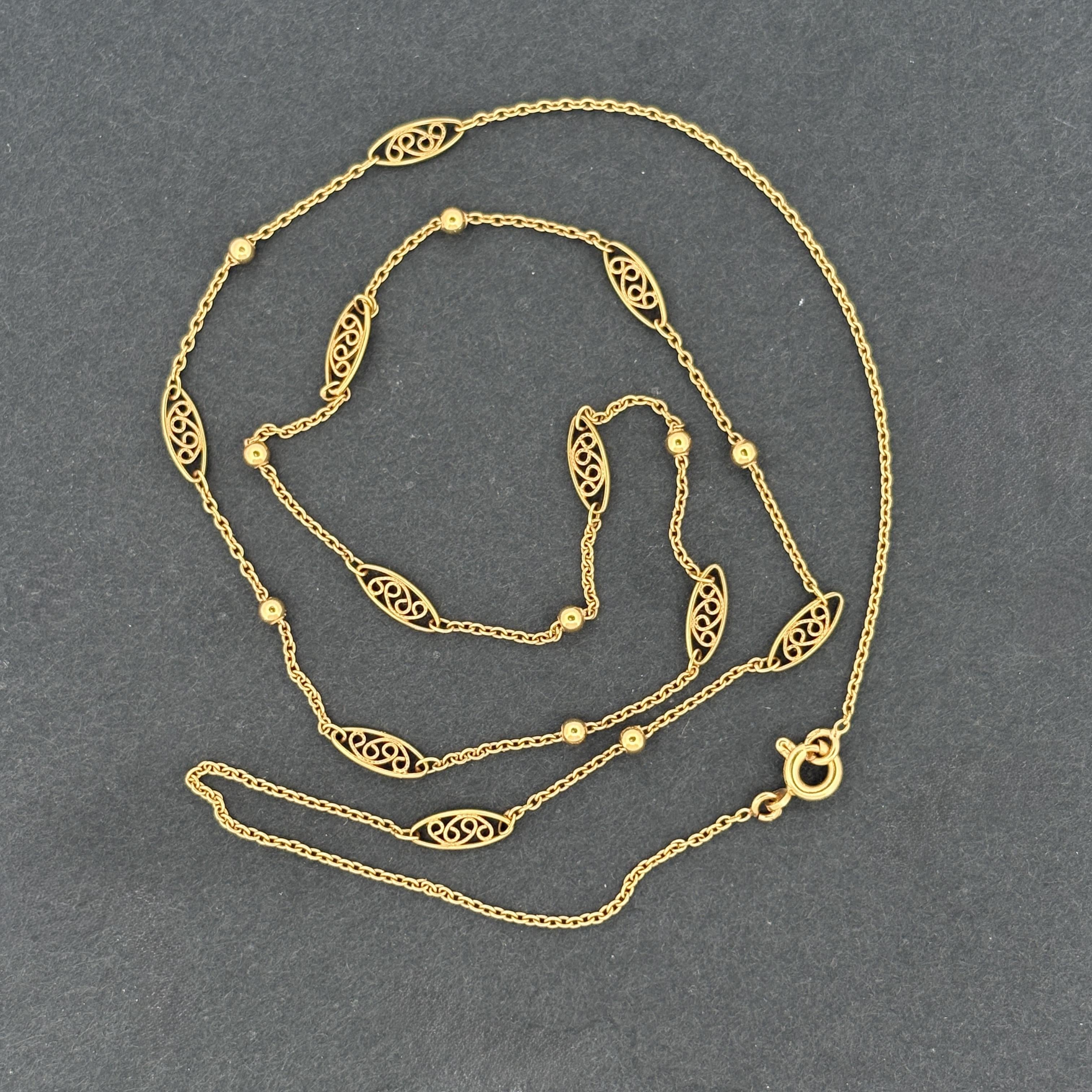 Antique French 18k Yellow Gold Chain Necklace 21" Belle Epoque, ca. 1910