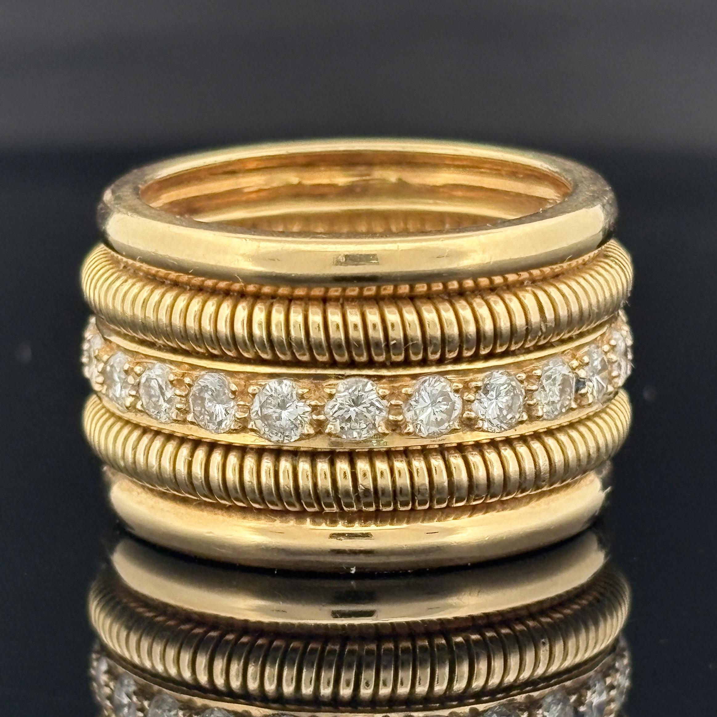 Vintage Tubogas Diamond Band Ring, 18K Yellow Gold 1.44 CTW, Circa 1980s