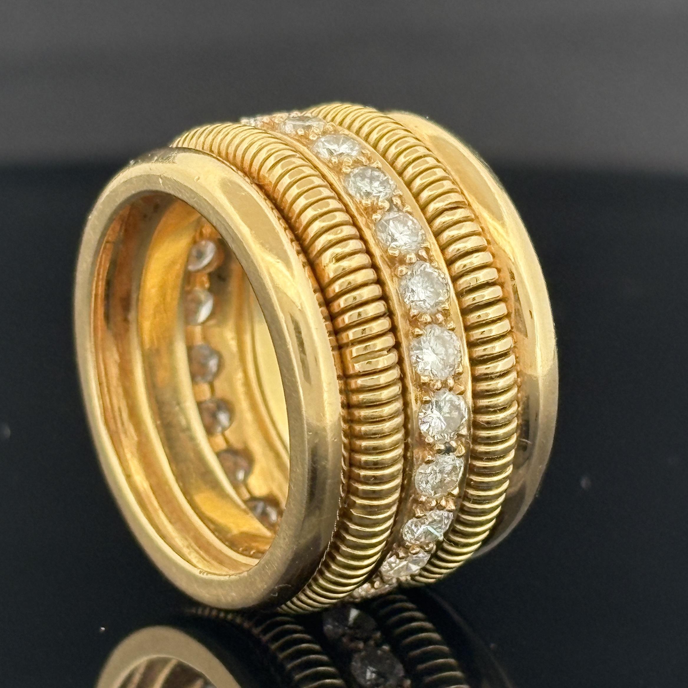Vintage Tubogas Diamond Band Ring, 18K Yellow Gold 1.44 CTW, Circa 1980s