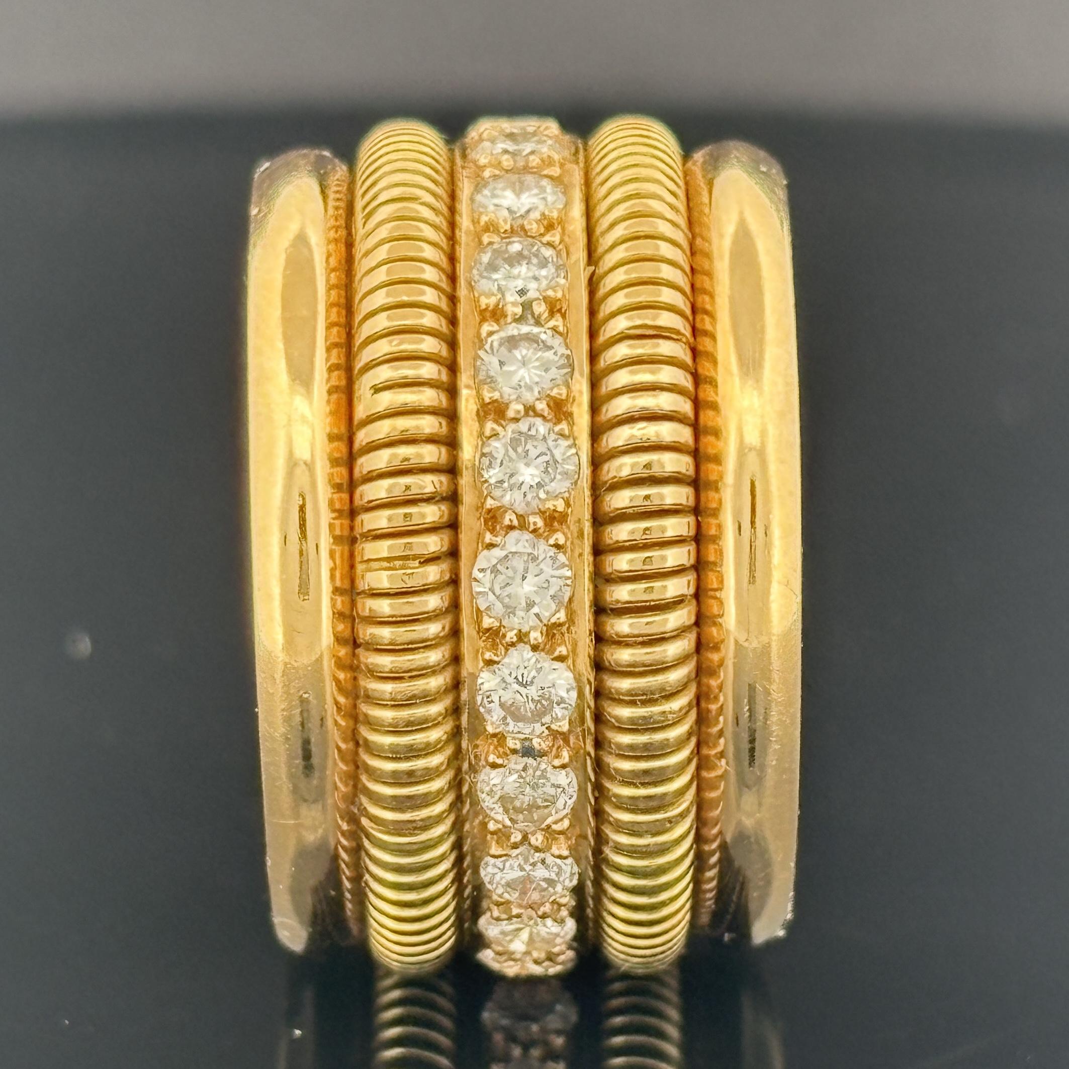 Vintage Tubogas Diamond Band Ring, 18K Yellow Gold 1.44 CTW, Circa 1980s