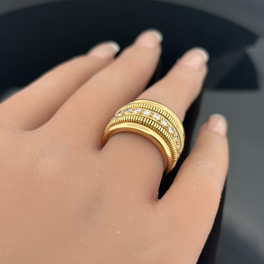Vintage Tubogas Diamond Band Ring, 18K Yellow Gold 1.44 CTW, Circa 1980s