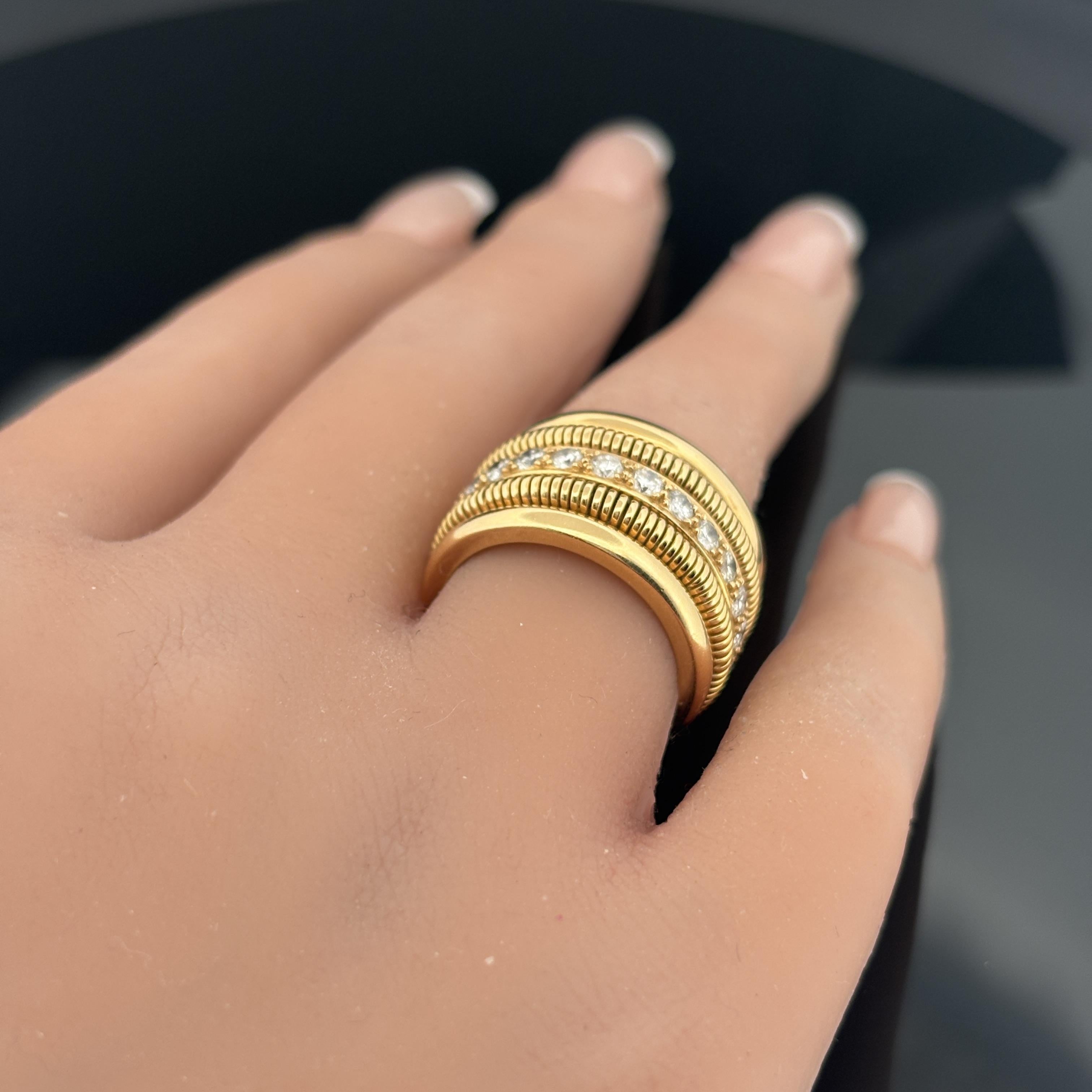 Vintage Tubogas Diamond Band Ring, 18K Yellow Gold 1.44 CTW, Circa 1980s
