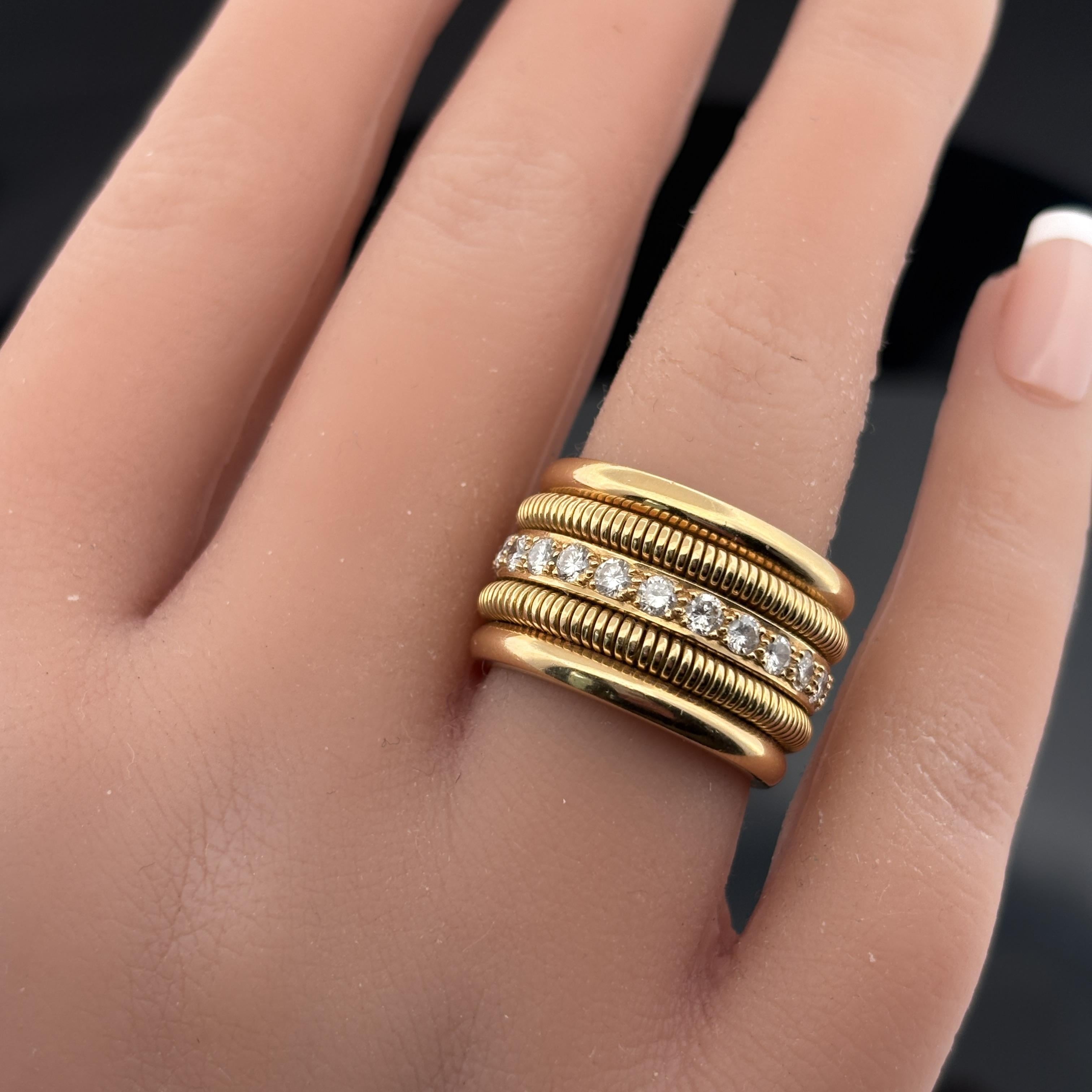 Vintage Tubogas Diamond Band Ring, 18K Yellow Gold 1.44 CTW, Circa 1980s