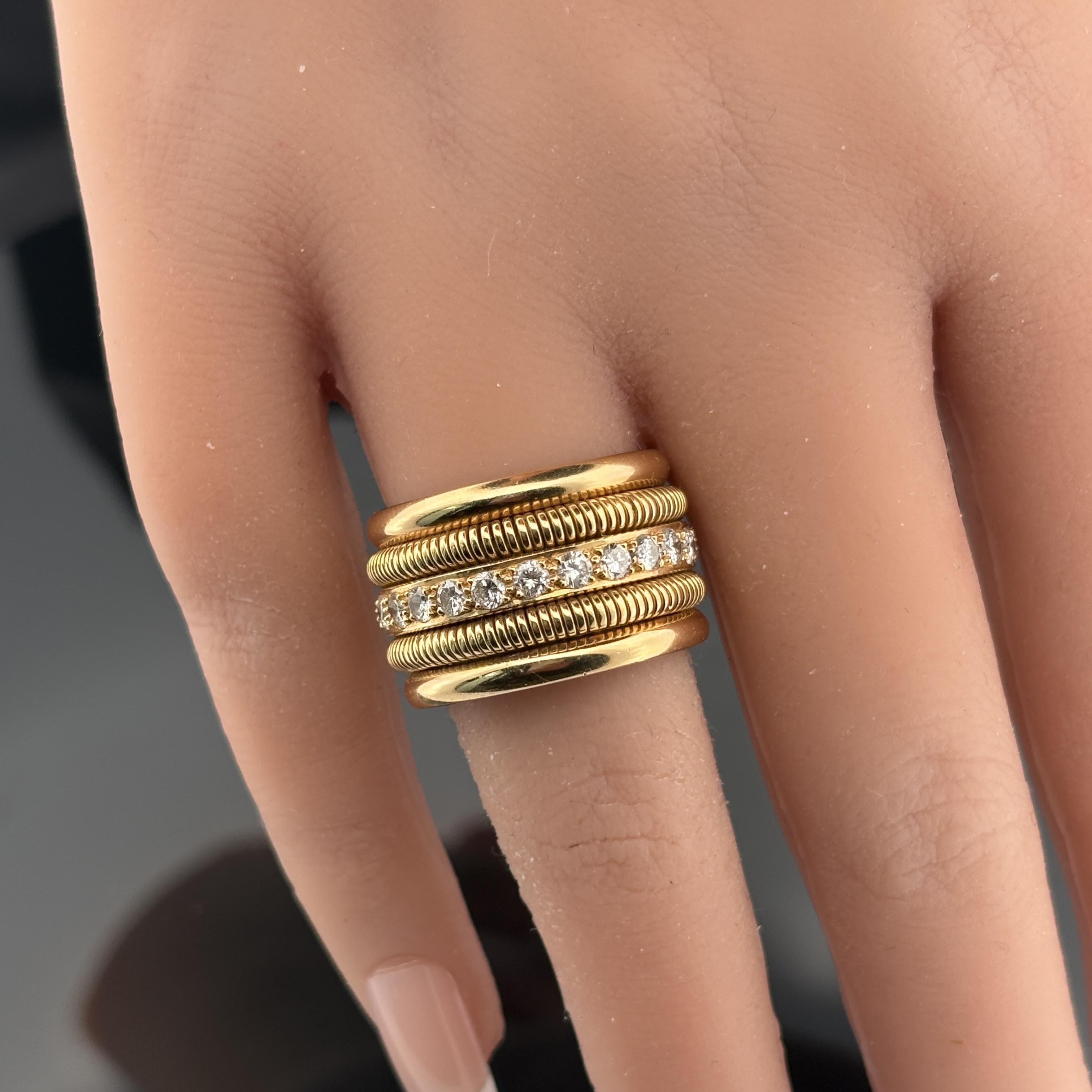 Vintage Tubogas Diamond Band Ring, 18K Yellow Gold 1.44 CTW, Circa 1980s