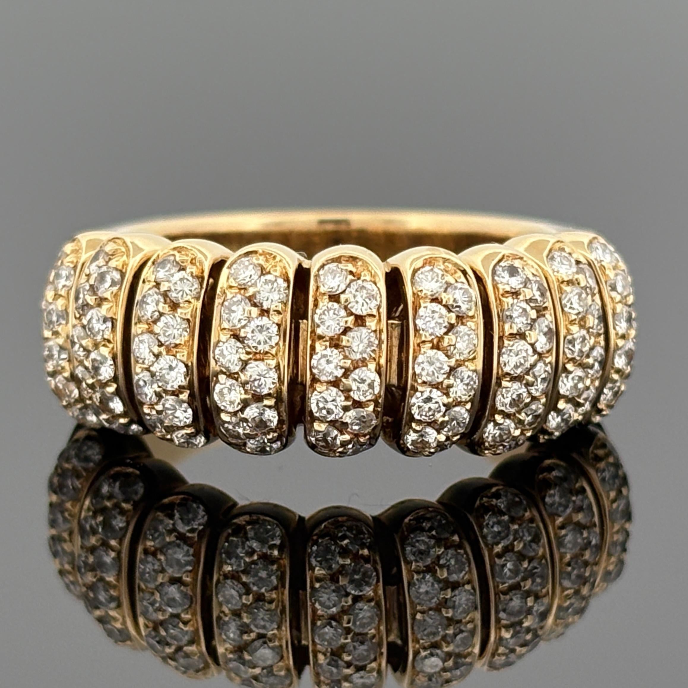 Estate 18K Yellow Gold Pavé Diamond Multi-Segment Band Ring, ~1.35 CTW, Italy