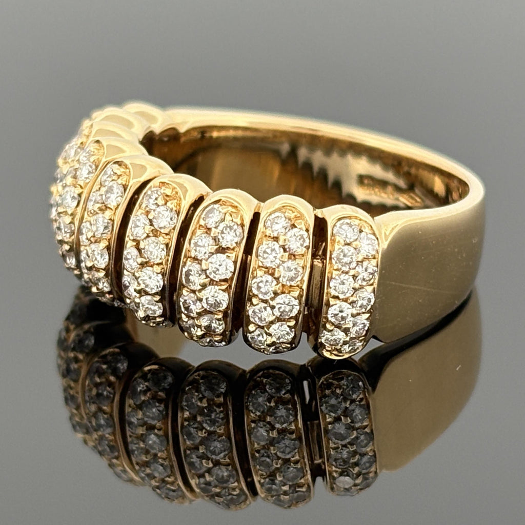 Estate 18K Yellow Gold Pavé Diamond Multi-Segment Band Ring, ~1.35 CTW, Italy