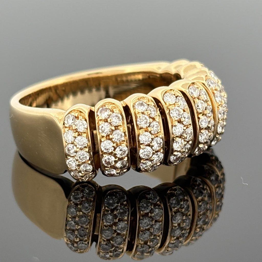 Estate 18K Yellow Gold Pavé Diamond Multi-Segment Band Ring, ~1.35 CTW, Italy