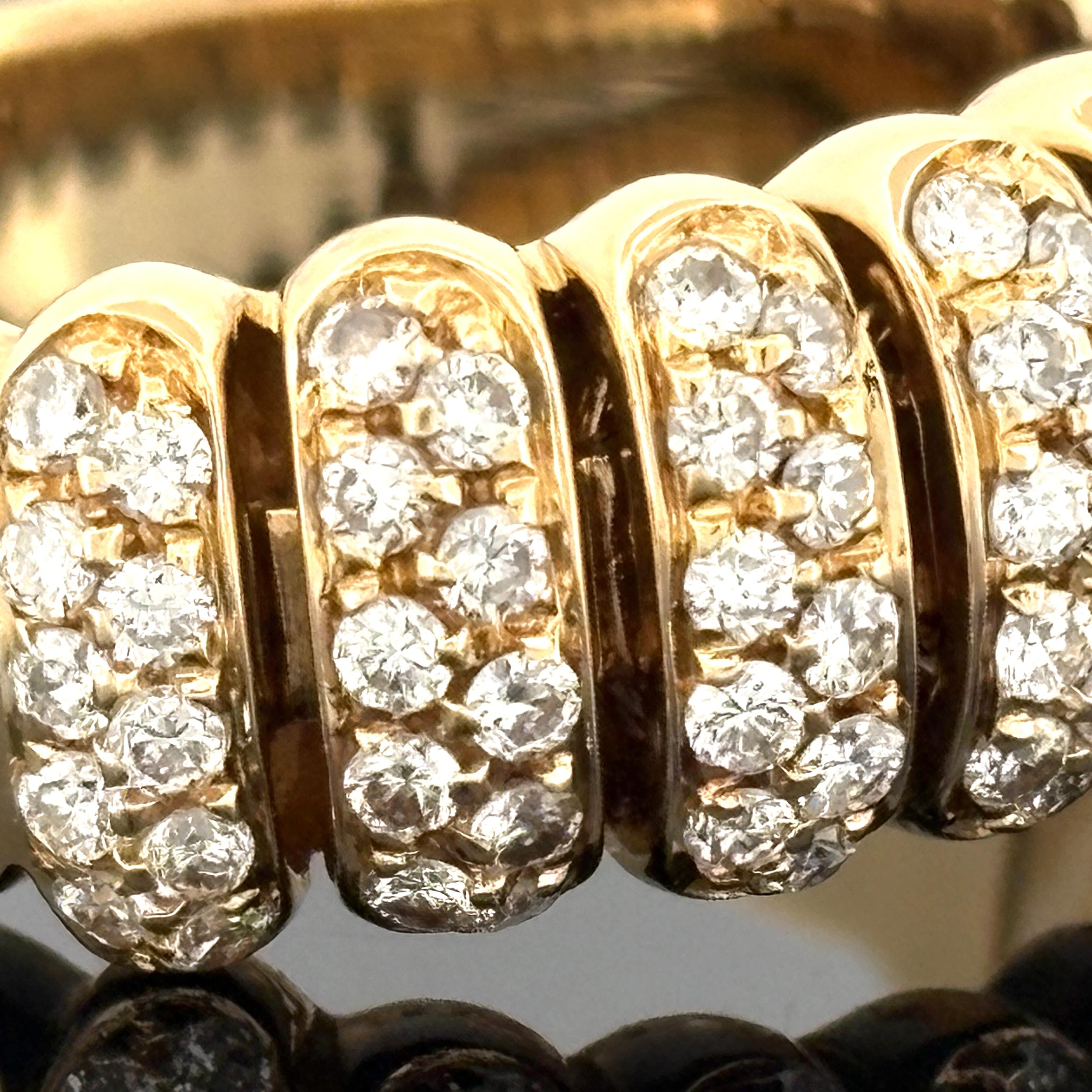 Estate 18K Yellow Gold Pavé Diamond Multi-Segment Band Ring, ~1.35 CTW, Italy