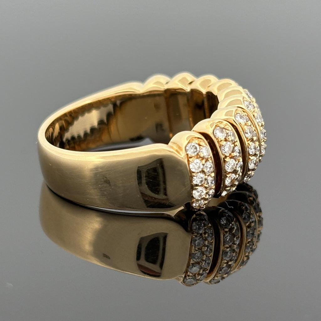 Estate 18K Yellow Gold Pavé Diamond Multi-Segment Band Ring, ~1.35 CTW, Italy
