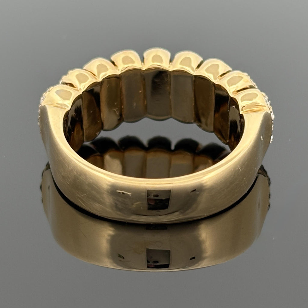 Estate 18K Yellow Gold Pavé Diamond Multi-Segment Band Ring, ~1.35 CTW, Italy
