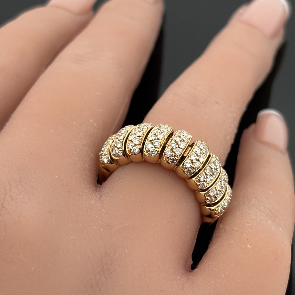 Estate 18K Yellow Gold Pavé Diamond Multi-Segment Band Ring, ~1.35 CTW, Italy