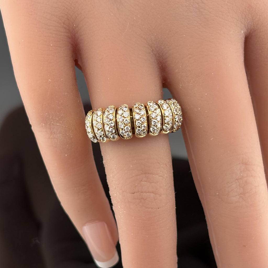 Estate 18K Yellow Gold Pavé Diamond Multi-Segment Band Ring, ~1.35 CTW, Italy