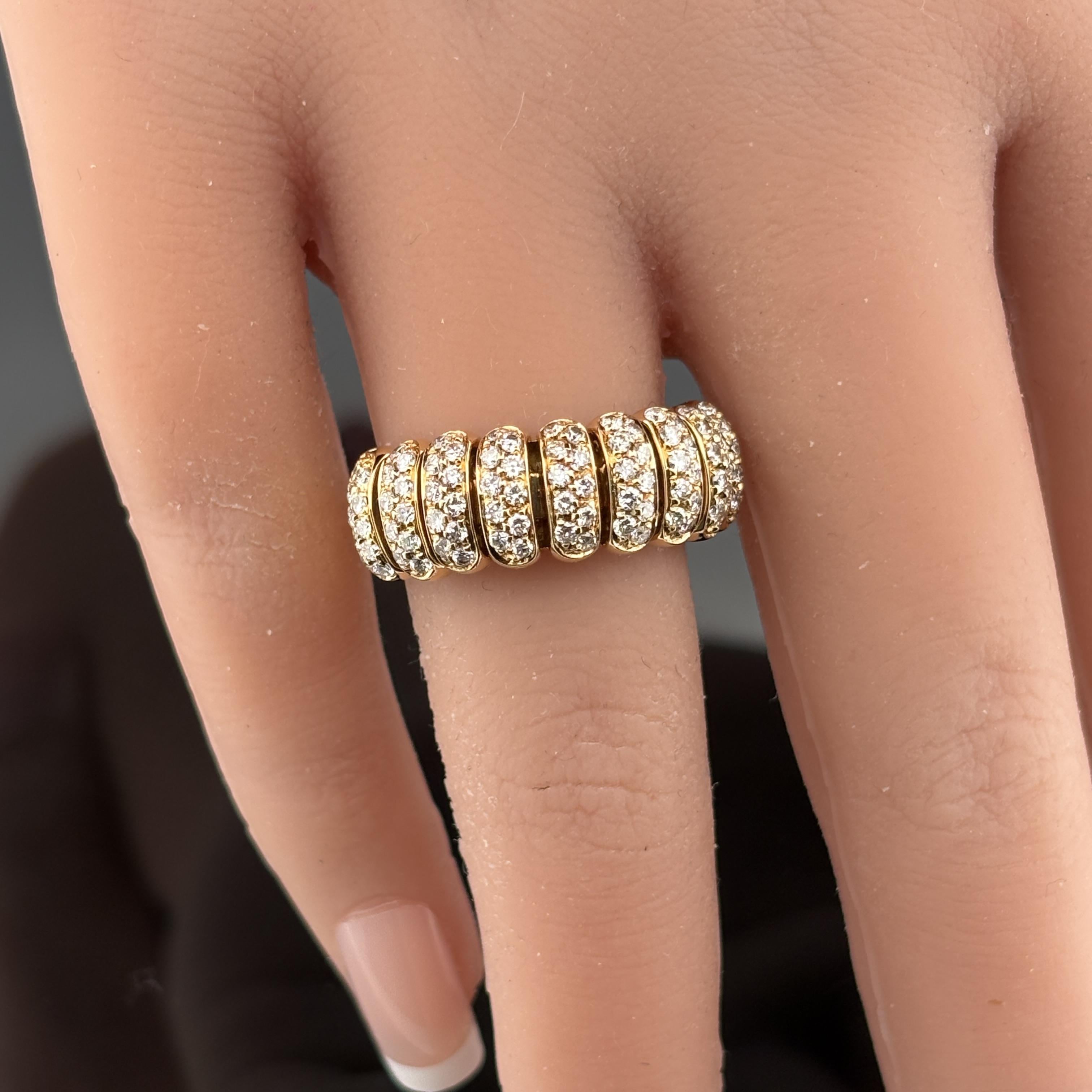 Estate 18K Yellow Gold Pavé Diamond Multi-Segment Band Ring, ~1.35 CTW, Italy