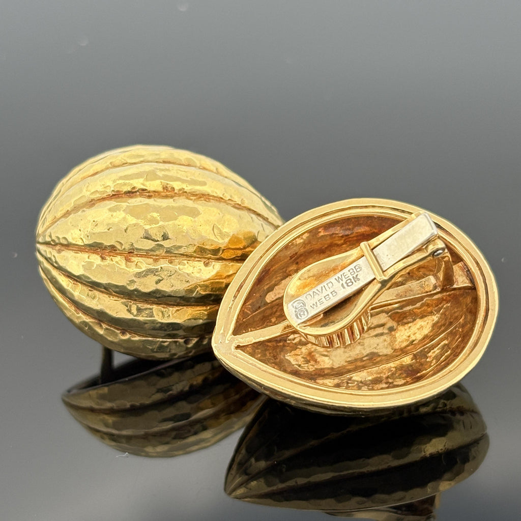 David Webb 18K Yellow Gold Hammered Dome Clip Earrings