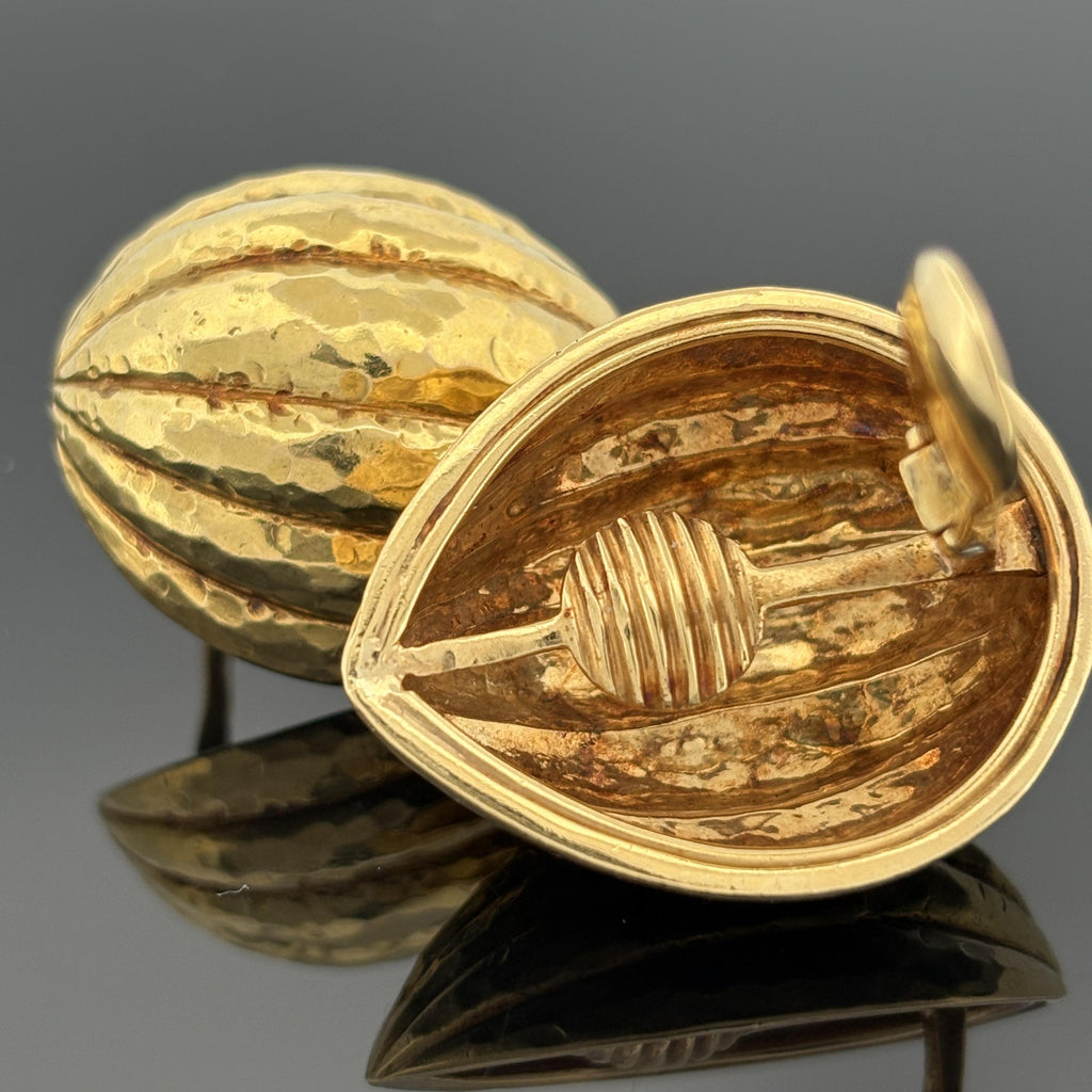 David Webb 18K Yellow Gold Hammered Dome Clip Earrings