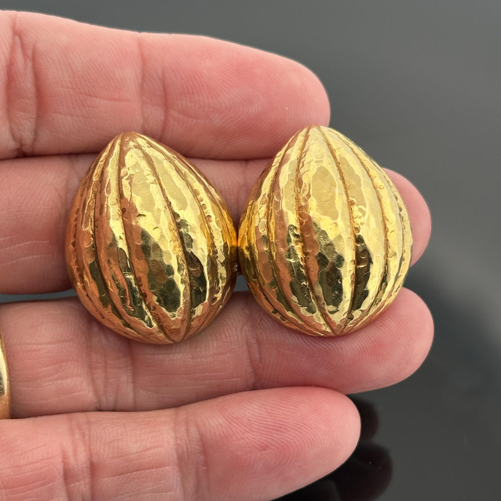 David Webb 18K Yellow Gold Hammered Dome Clip Earrings