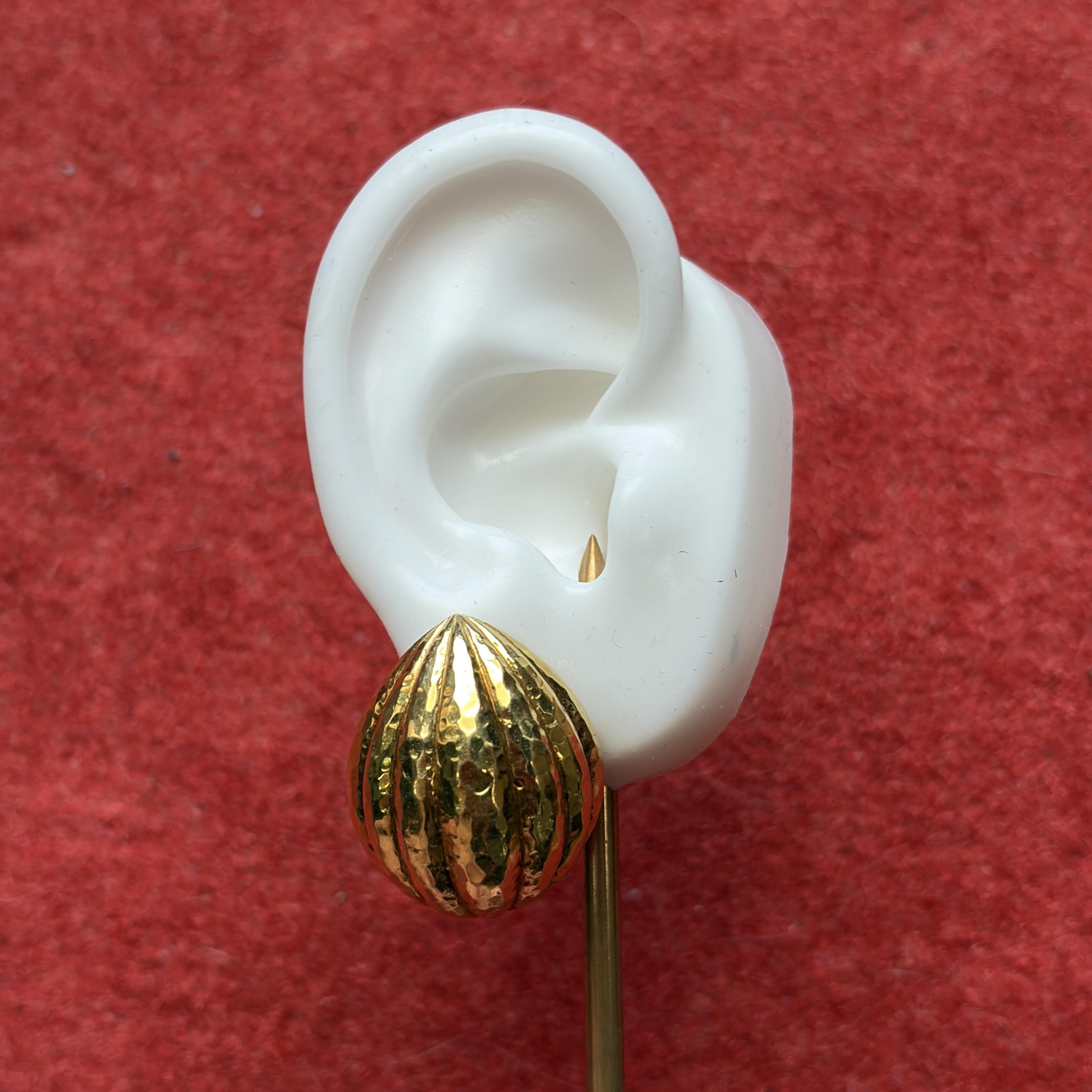 David Webb 18K Yellow Gold Hammered Dome Clip Earrings