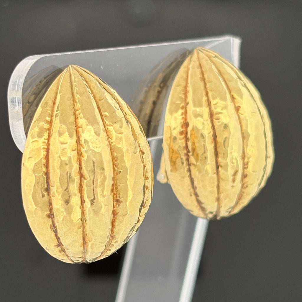 David Webb 18K Yellow Gold Hammered Dome Clip Earrings