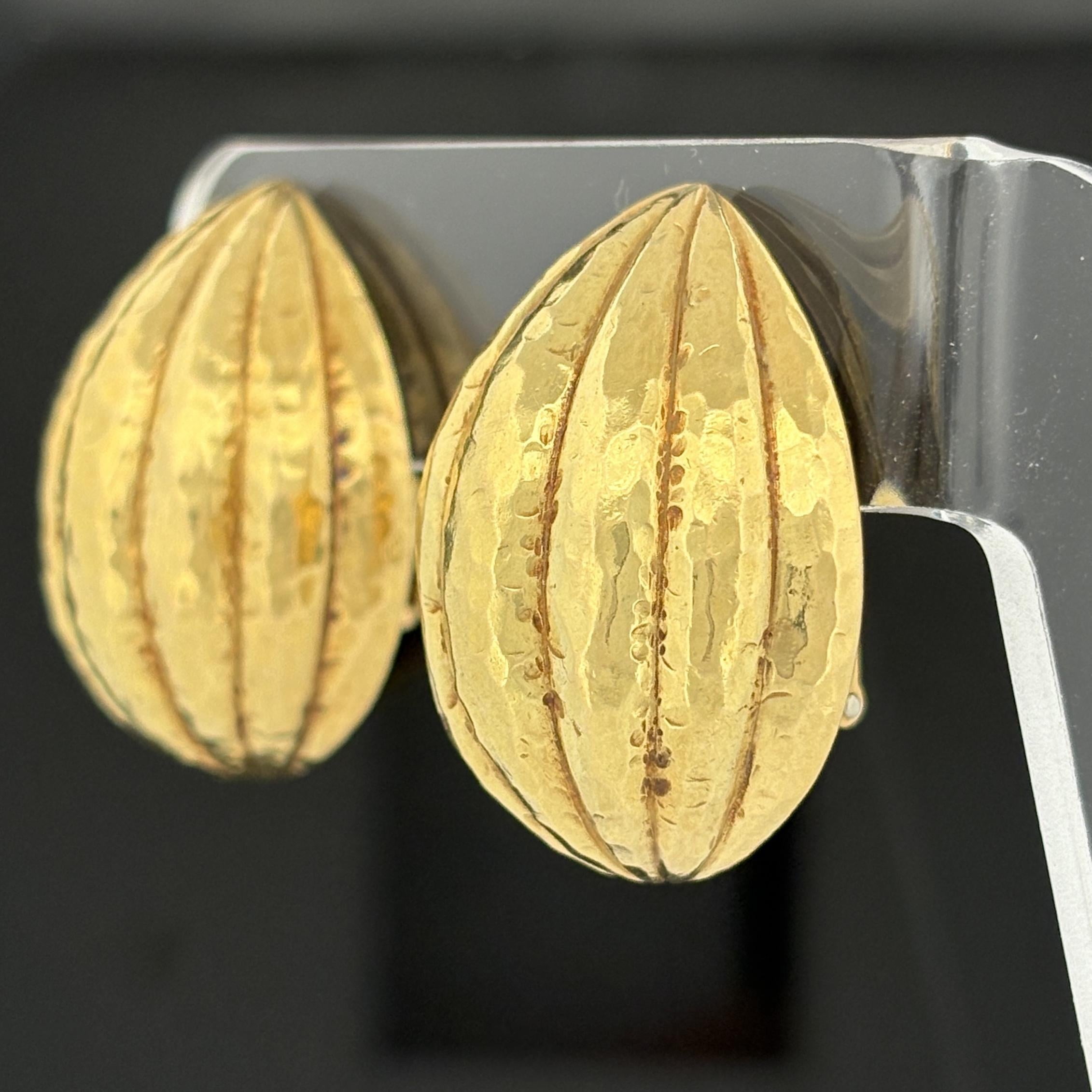 David Webb 18K Yellow Gold Hammered Dome Clip Earrings